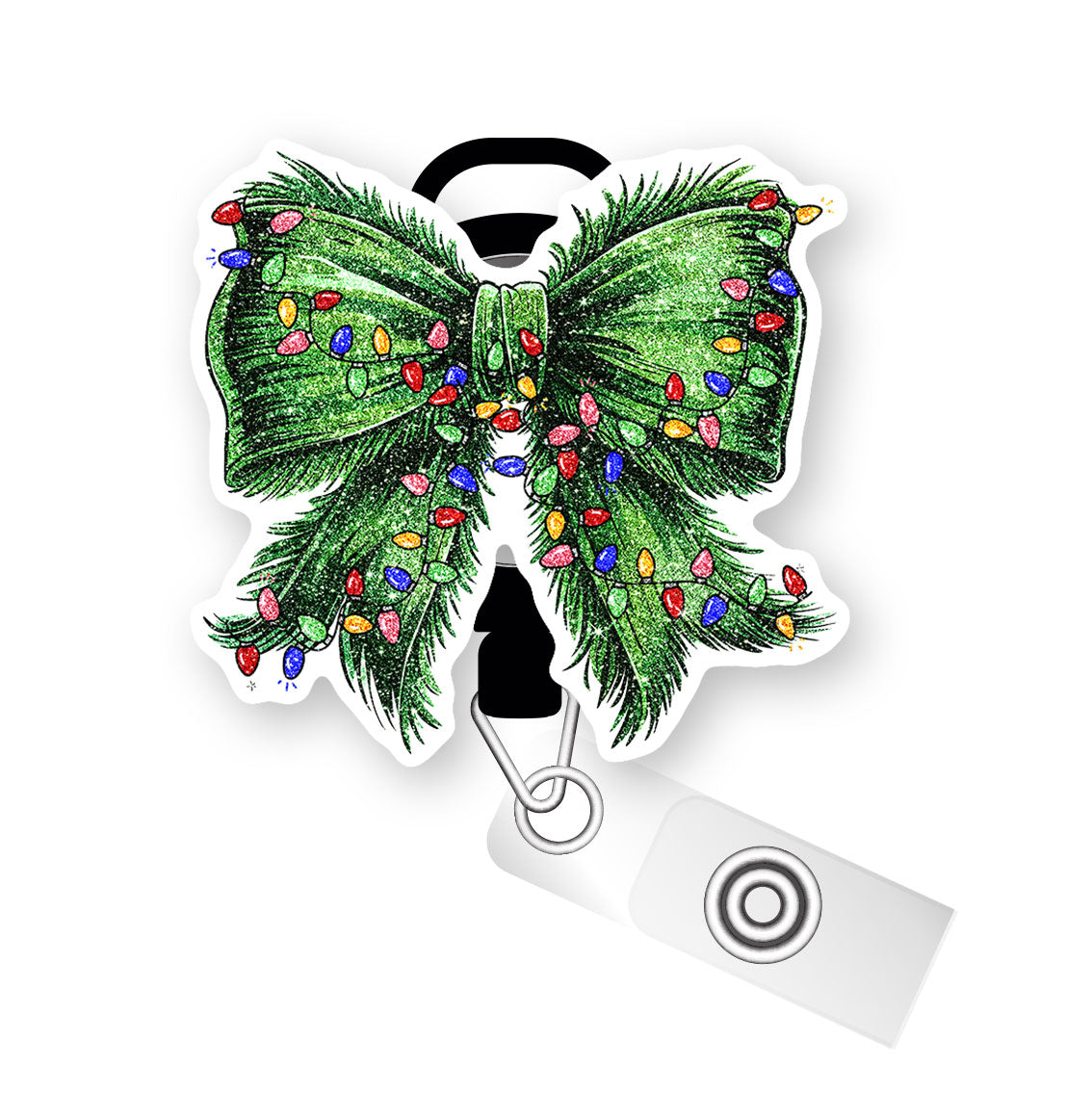 Festive Evergreen Bow Pop Topper Swapfinity Retractable ID Badge Reel - Slide Clip / Premium Matte - Topperswap