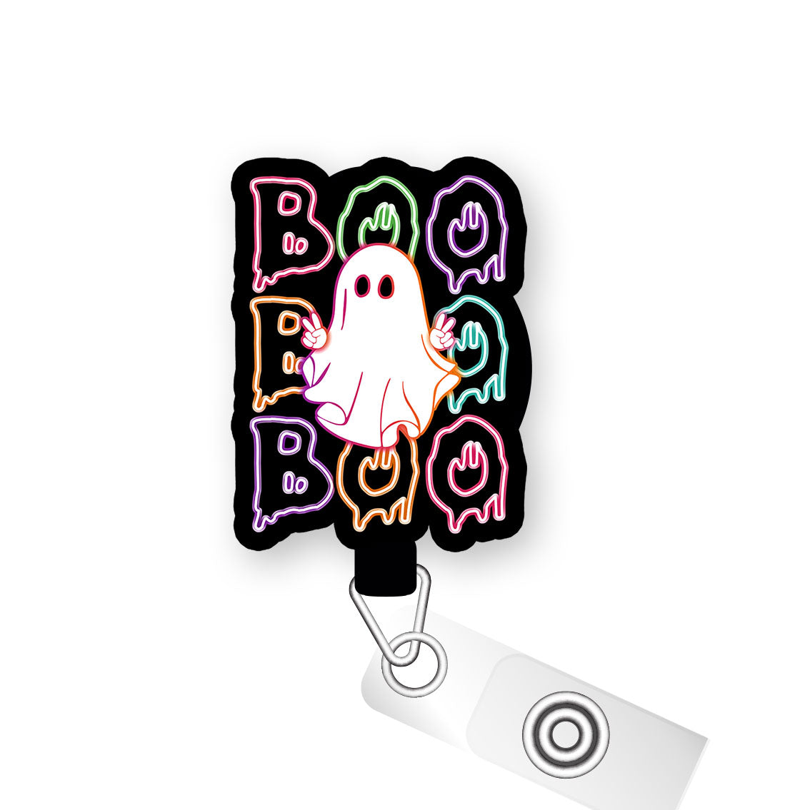 Neon Boo-tastic Ghost Pop Topper Swapfinity Retractable ID Badge Reel - Slide Clip / Premium Matte - Topperswap