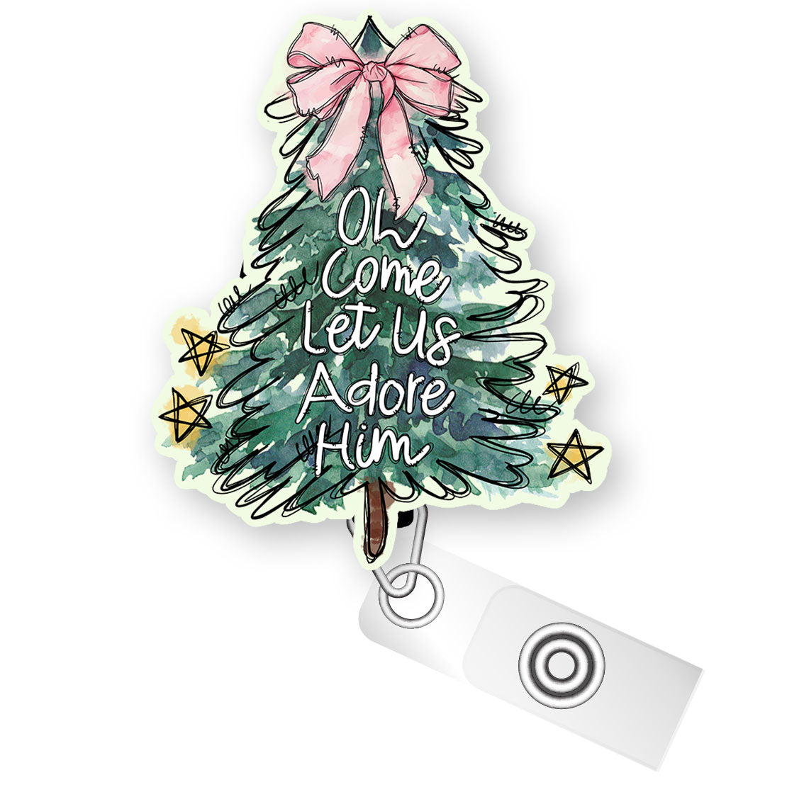 Oh Come Let Us Adore Him - Christmas Tree Pop Topper Swapfinity Retractable ID Badge Reel - Slide Clip / Premium Matte - Topperswap