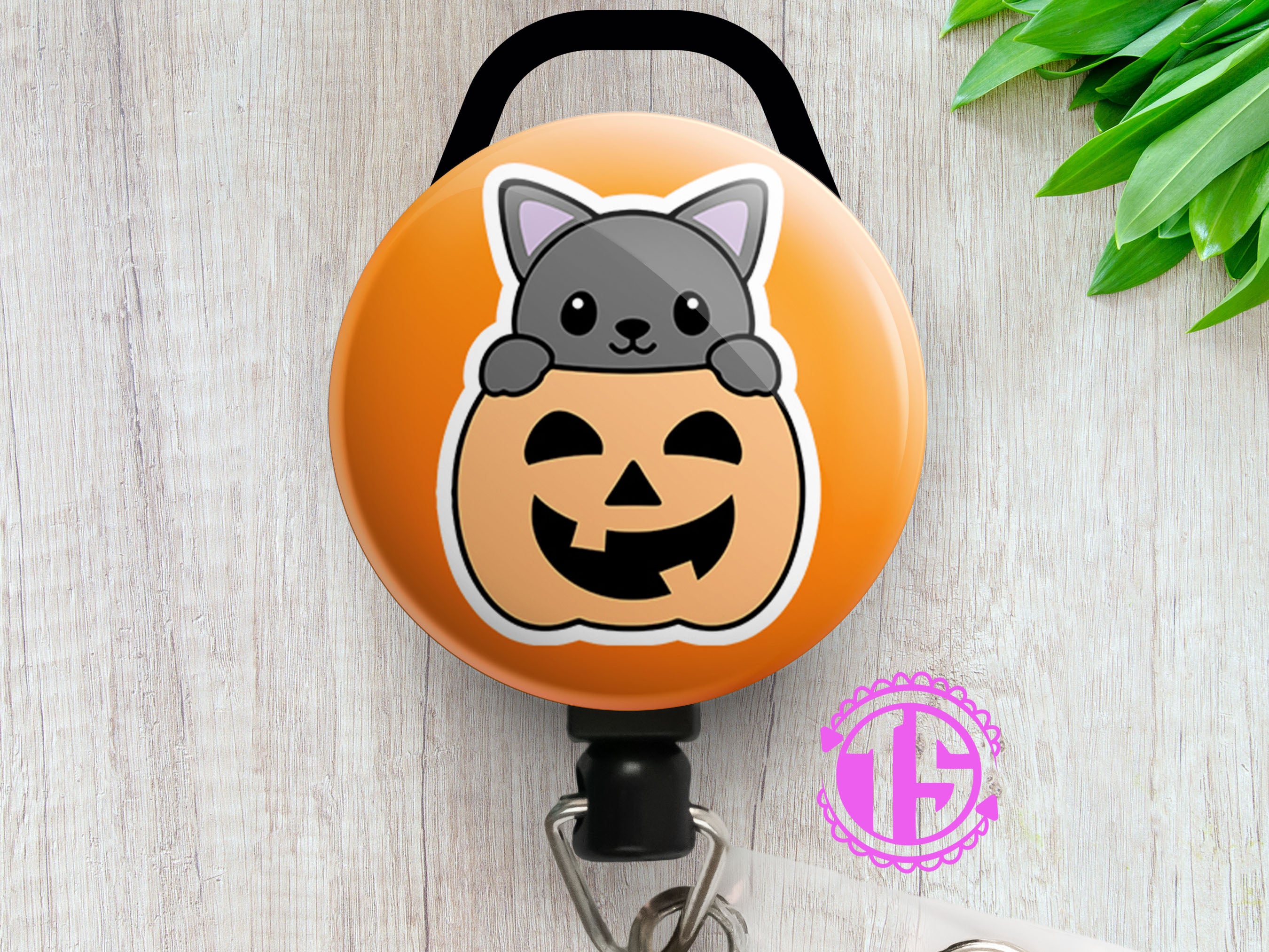 Pumpkin Peek-a-Boo Cat Swapfinity Retractable ID Badge Reel -  - Topperswap