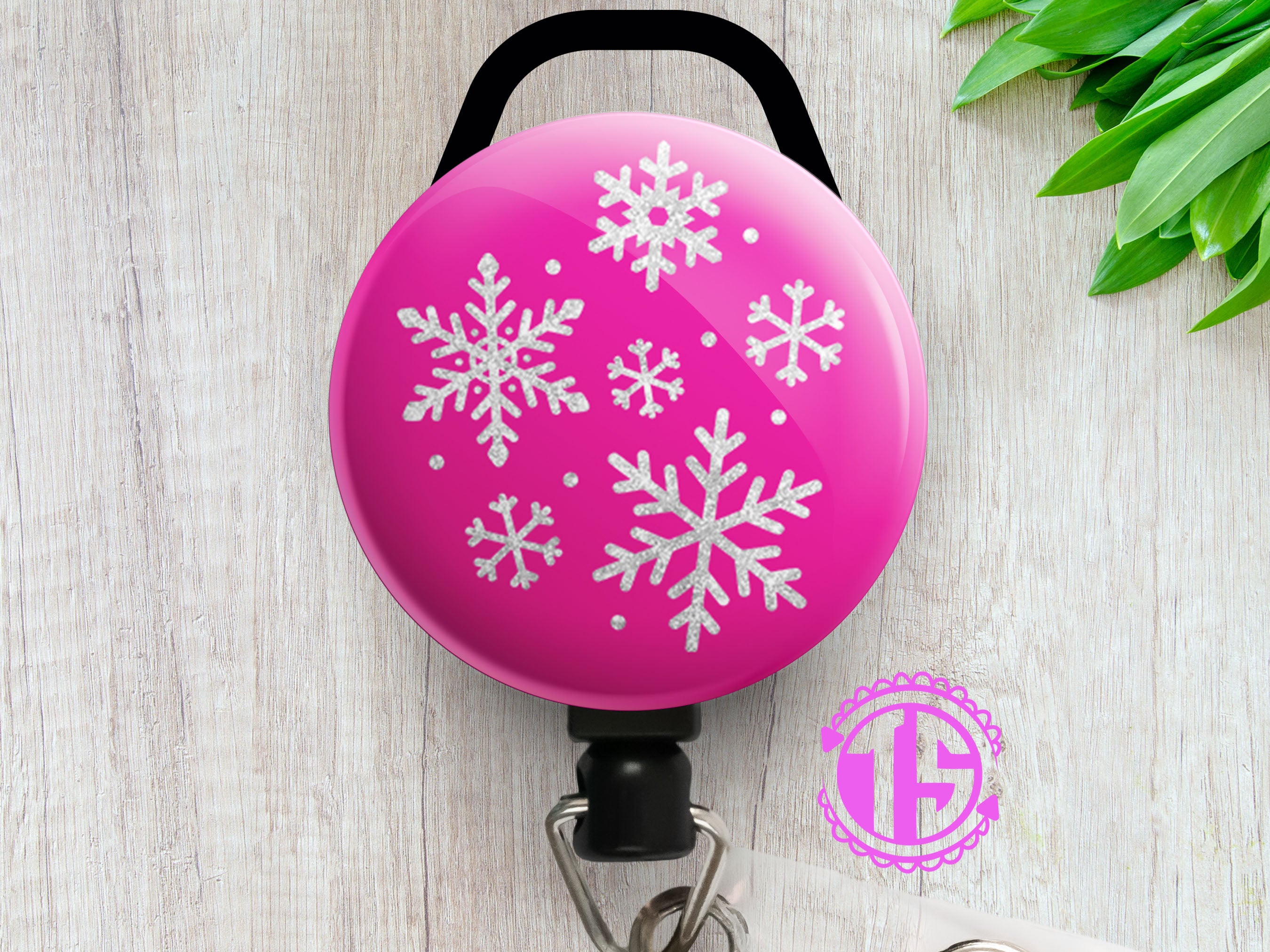 Pink Snowfall Simplicity Swapfinity Retractable ID Badge Reel -  - Topperswap