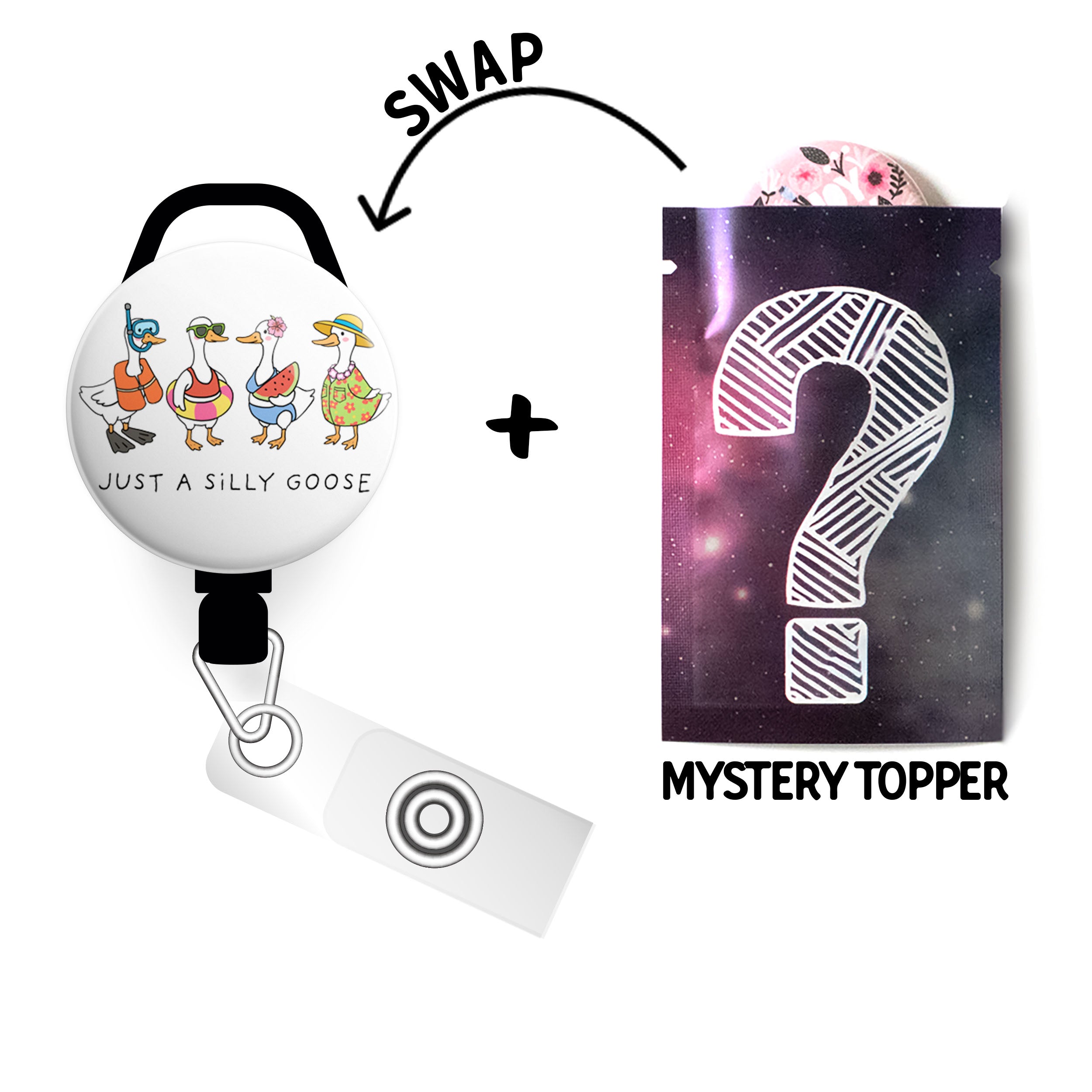 Flower Power Smile Swapfinity Retractable ID Badge Reel - Slide+Mystery Topper / Black - Topperswap