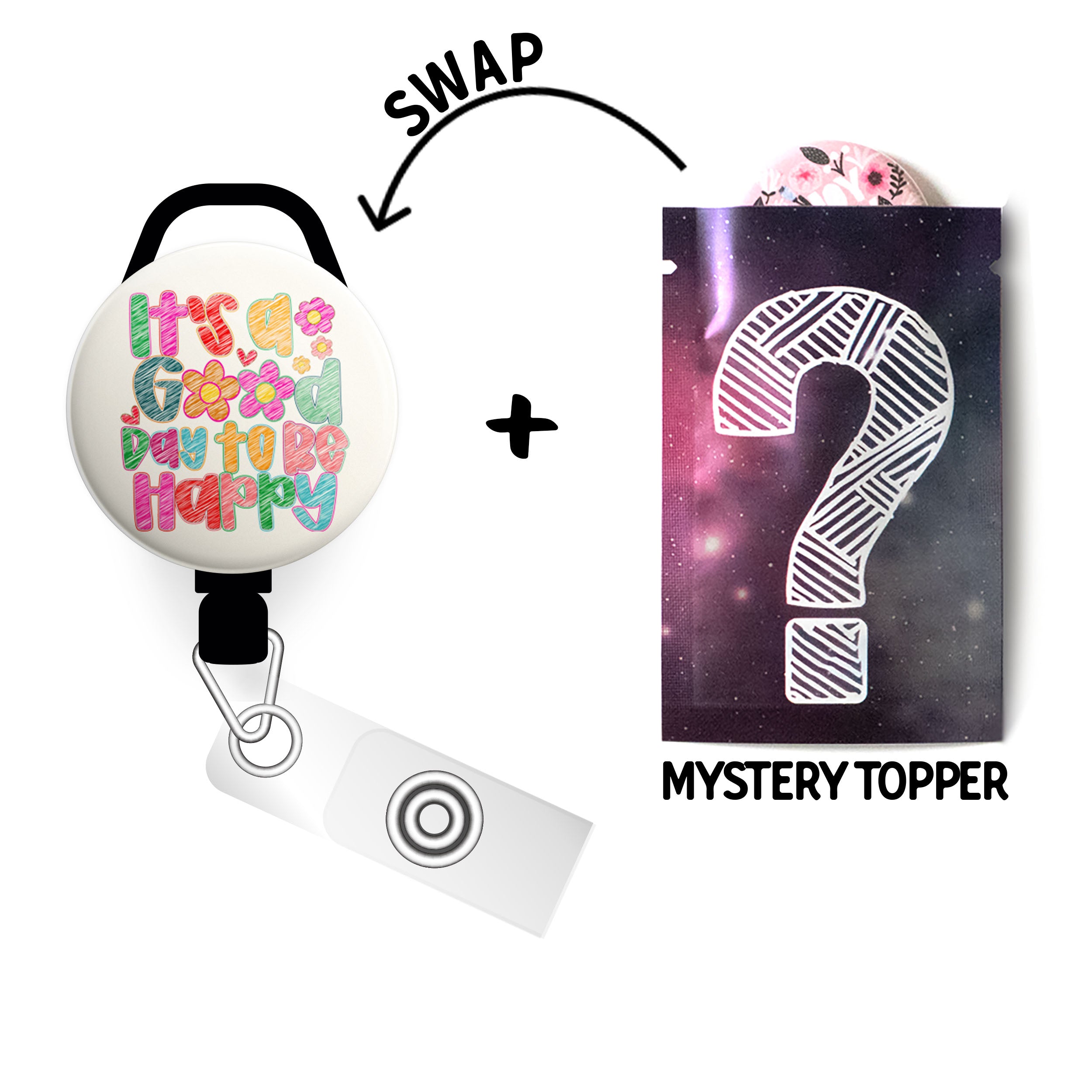 Just a Silly Goose Swapfinity Retractable ID Badge Reel - Slide+Mystery Topper / Black - Topperswap