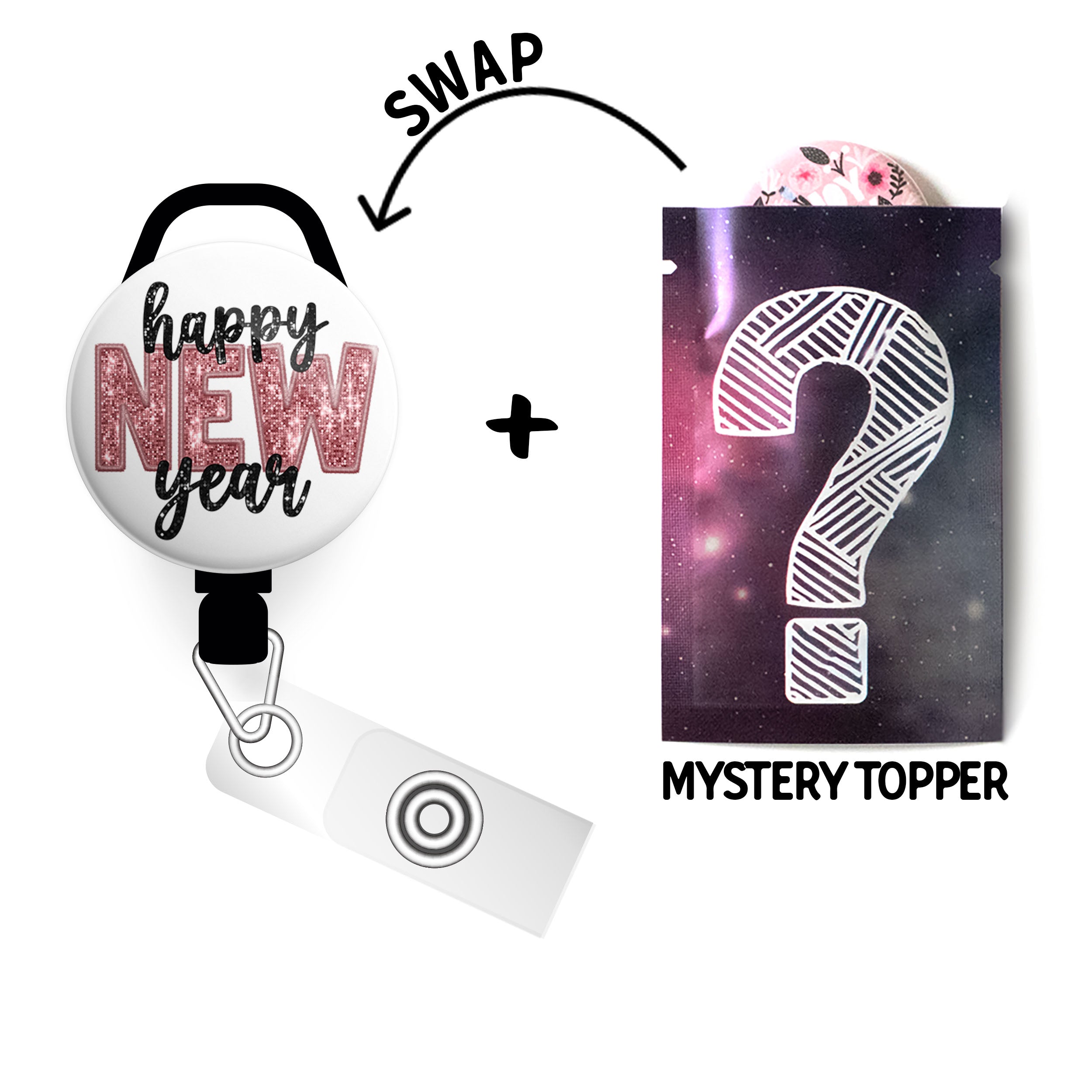 Rose Gold New Year Cheer Swapfinity Retractable ID Badge Reel -  - Topperswap