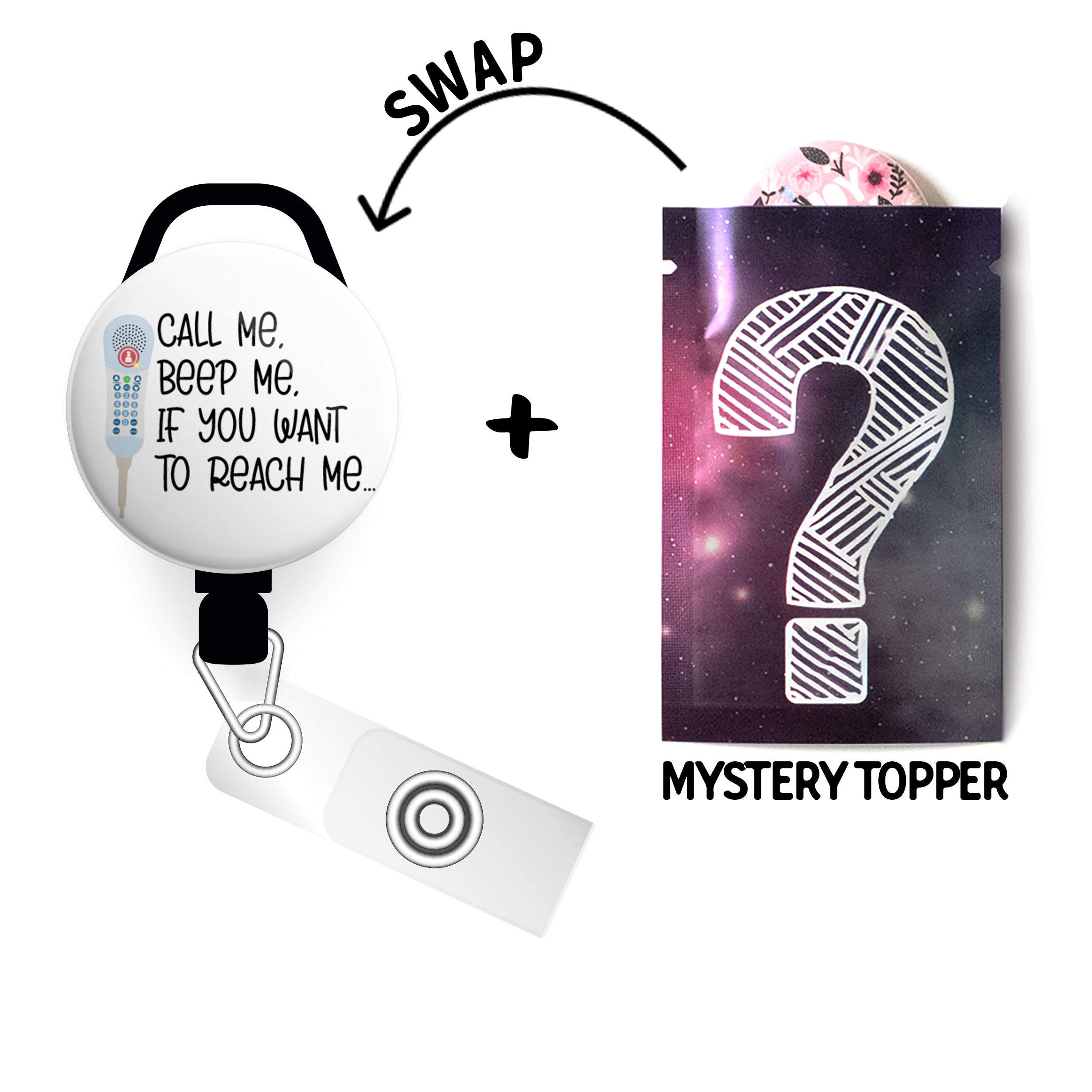 Call Me, Beep Me Swapfinity Retractable ID Badge Reel -  - Topperswap