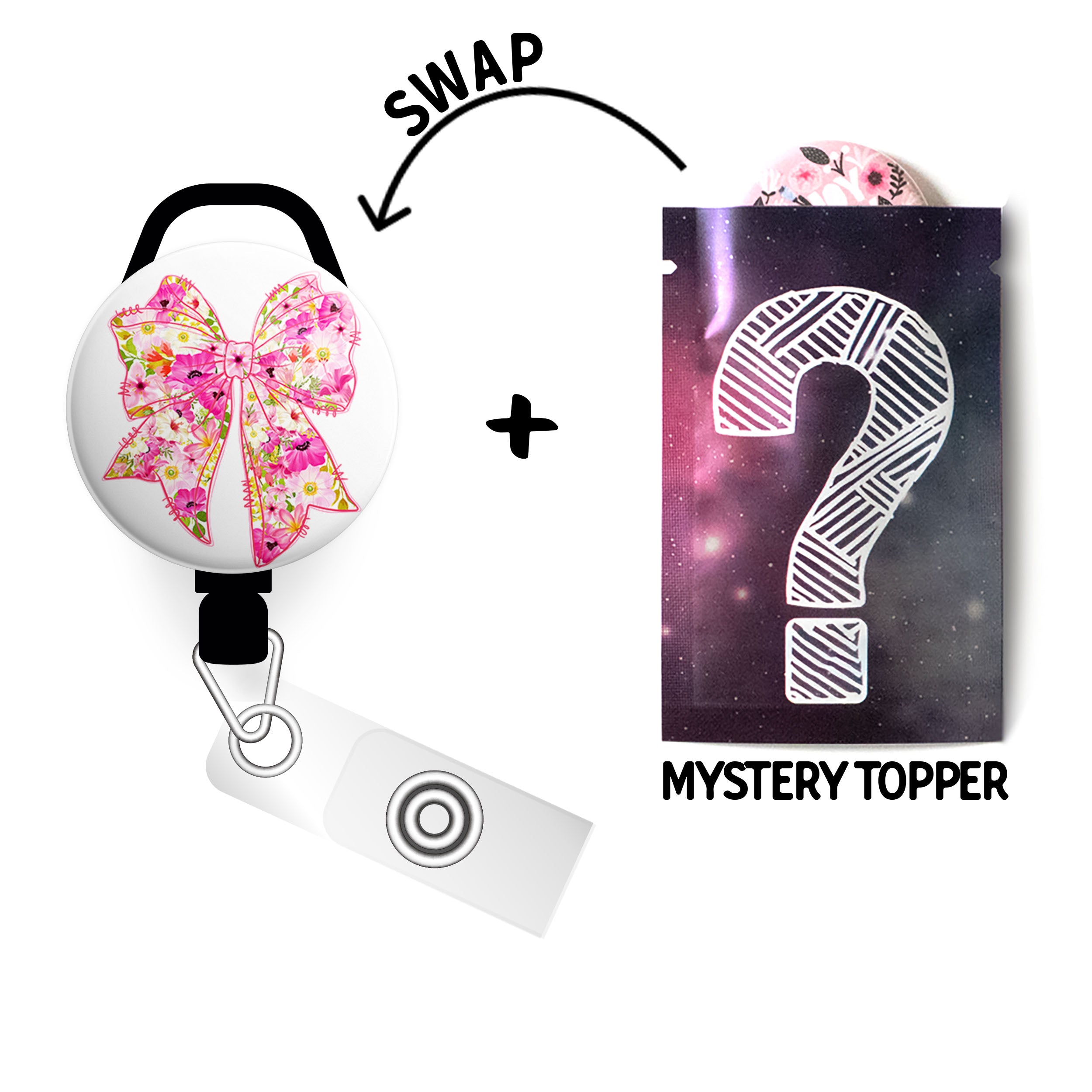 Spring Floral Bow Swapfinity Retractable ID Badge Reel - - Topperswap