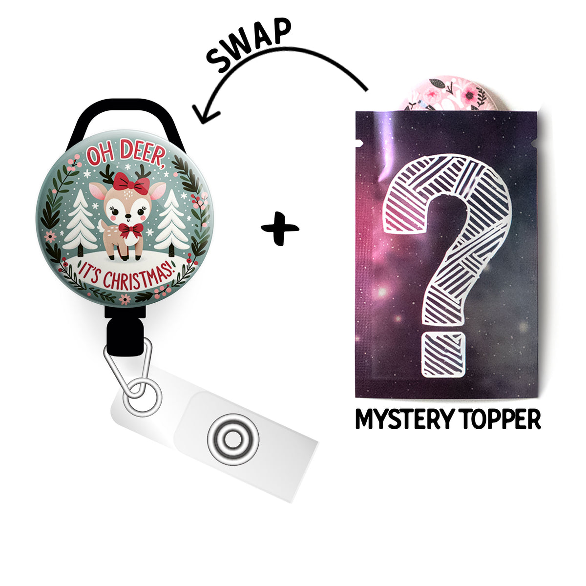 Oh Deer Christmas Bow Swapfinity Retractable ID Badge Reel - Topperswap