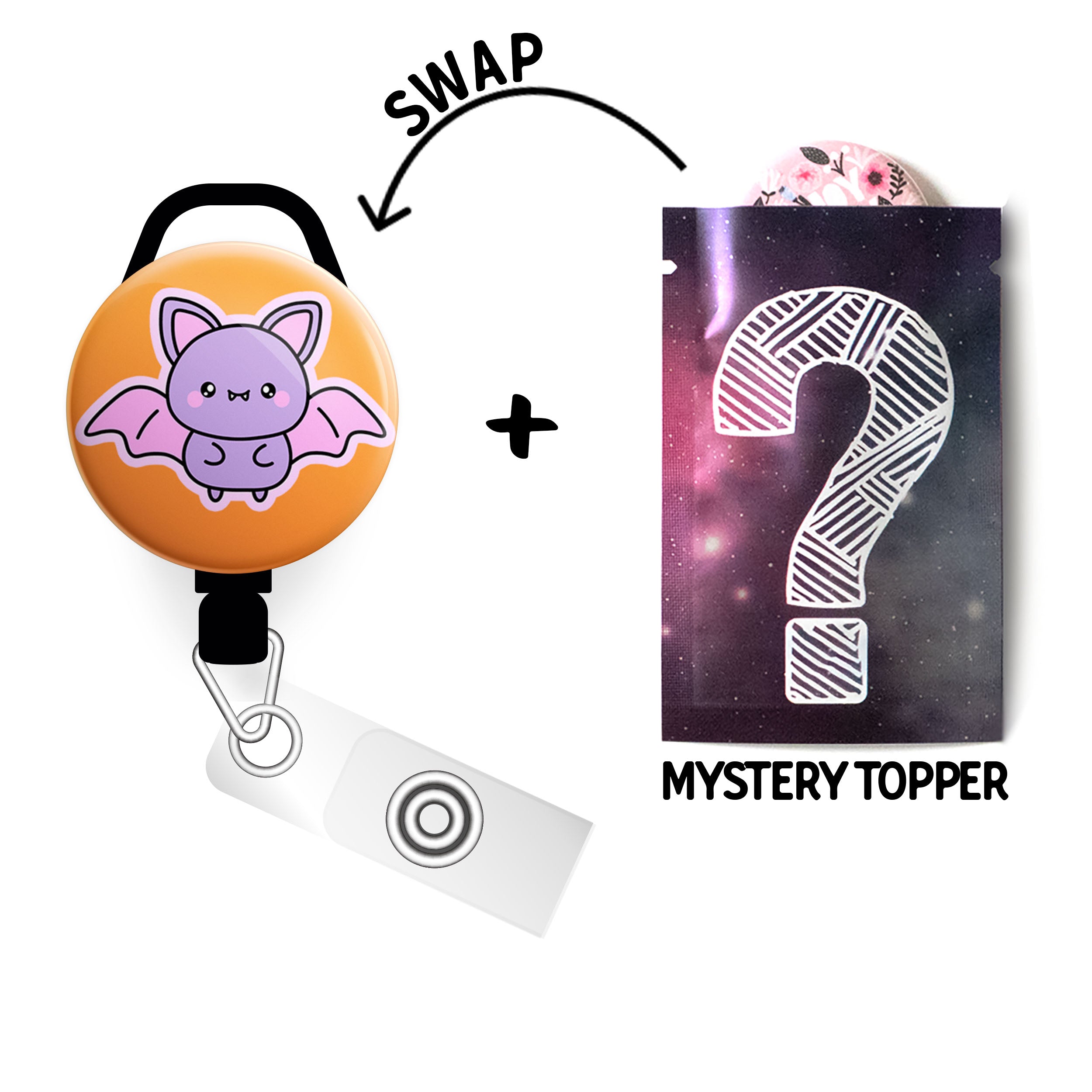 Purple Winged Cutie Bat Orange Swapfinity Retractable ID Badge Reel -  - Topperswap