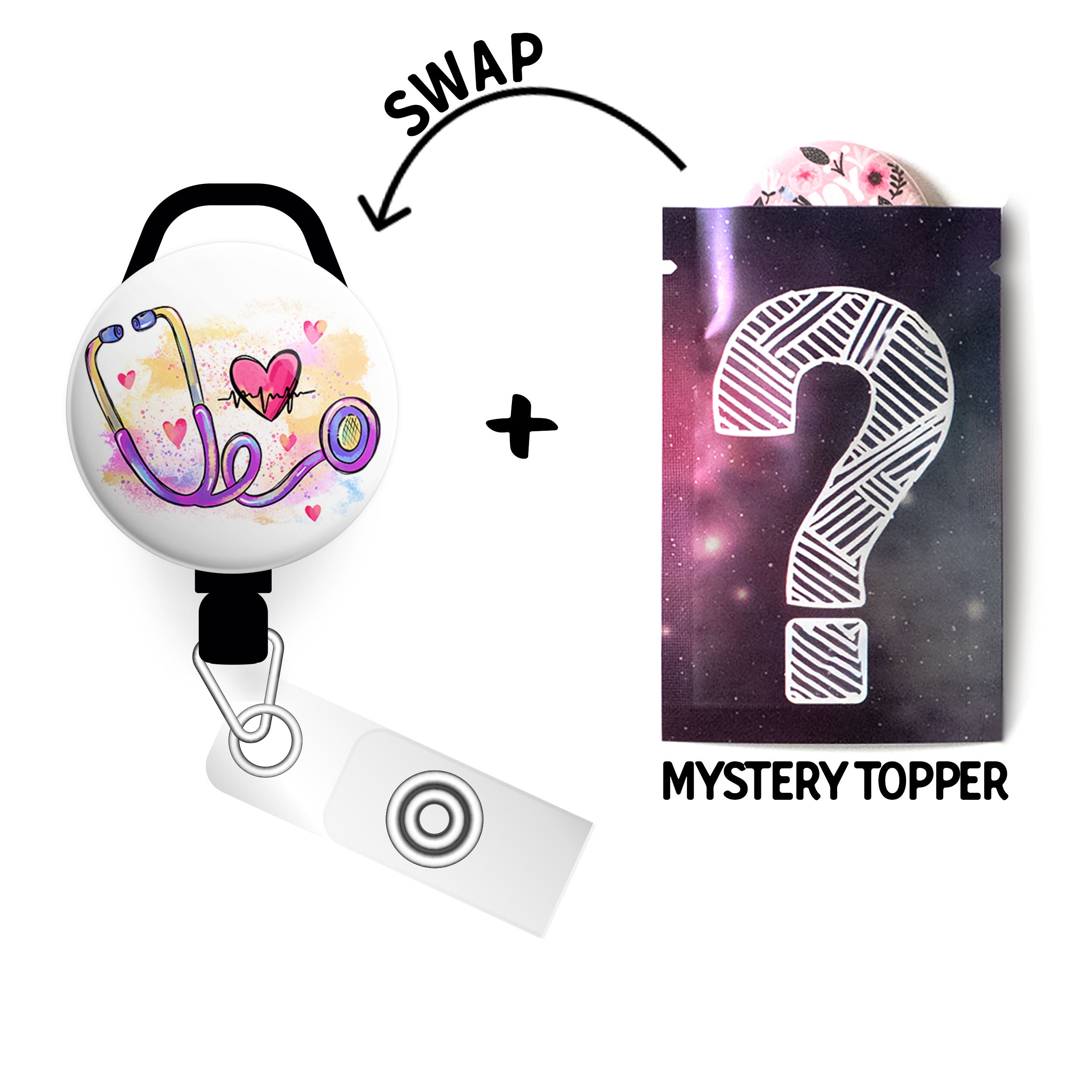 Watercolor Heart Stethoscope Swapfinity Retractable ID Badge Reel -  - Topperswap