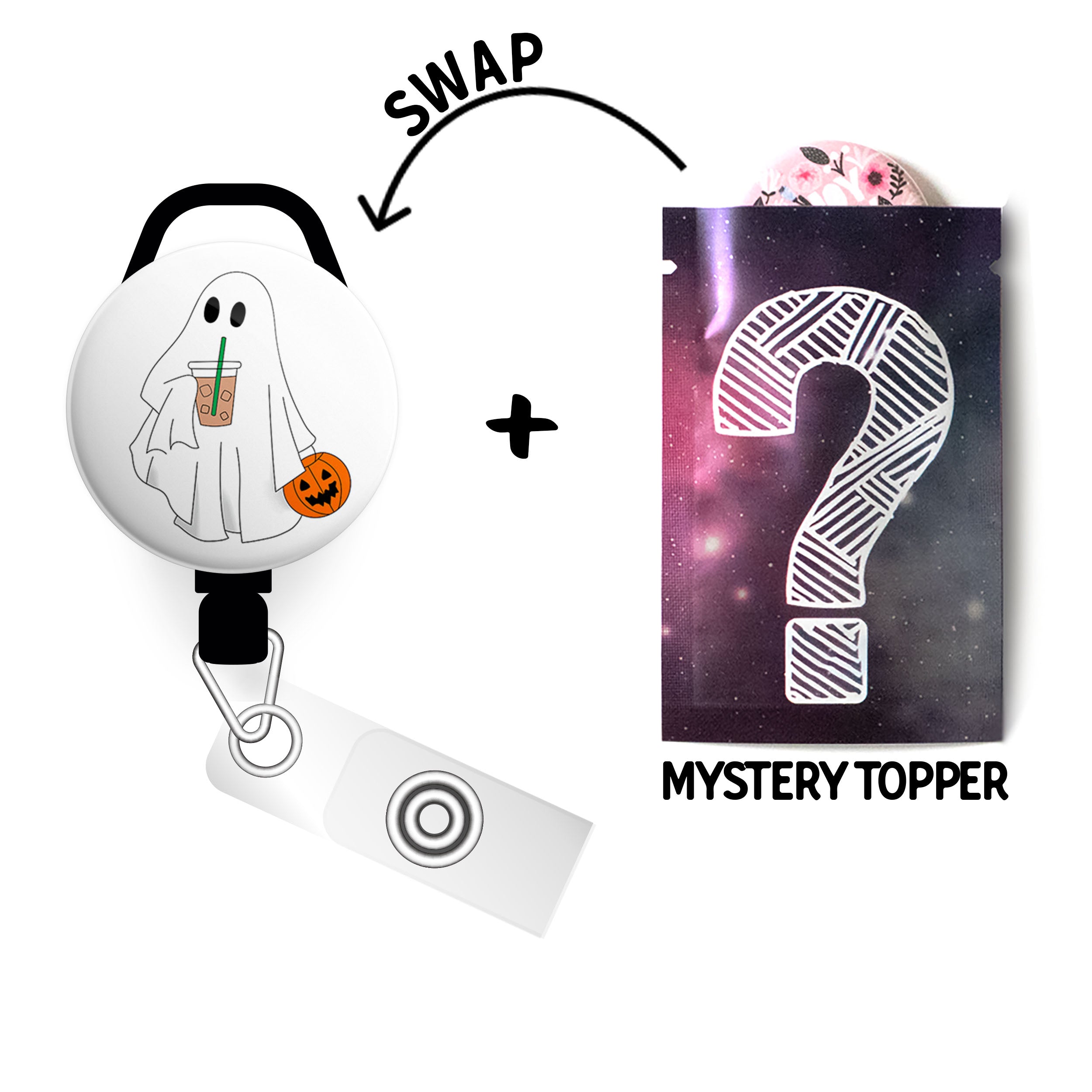 Iced Boo Latte Ghost Swapfinity Retractable ID Badge Reel -  - Topperswap