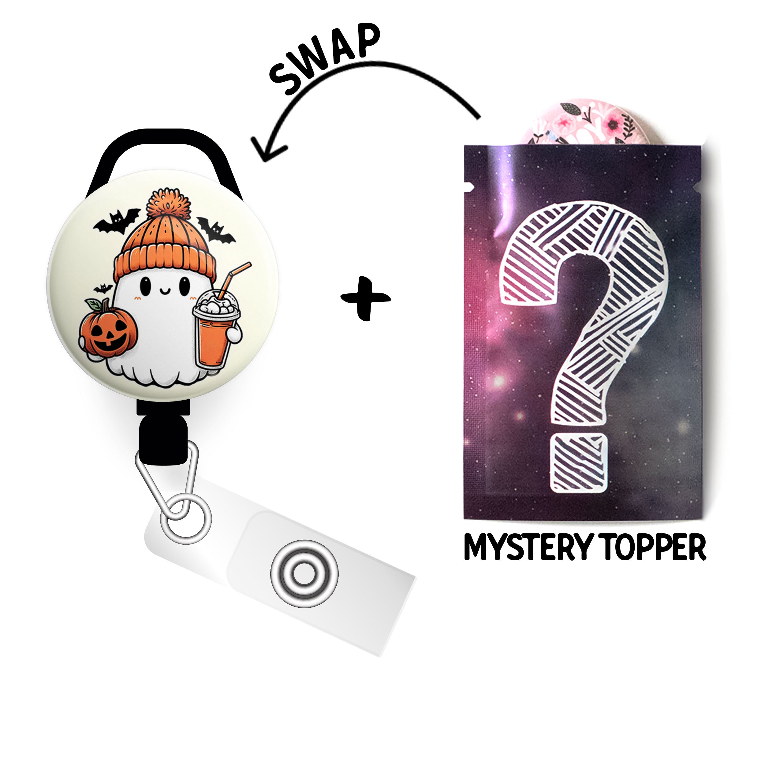 Pumpkin Ghost Vibes Swapfinity Retractable ID Badge Reel -  - Topperswap