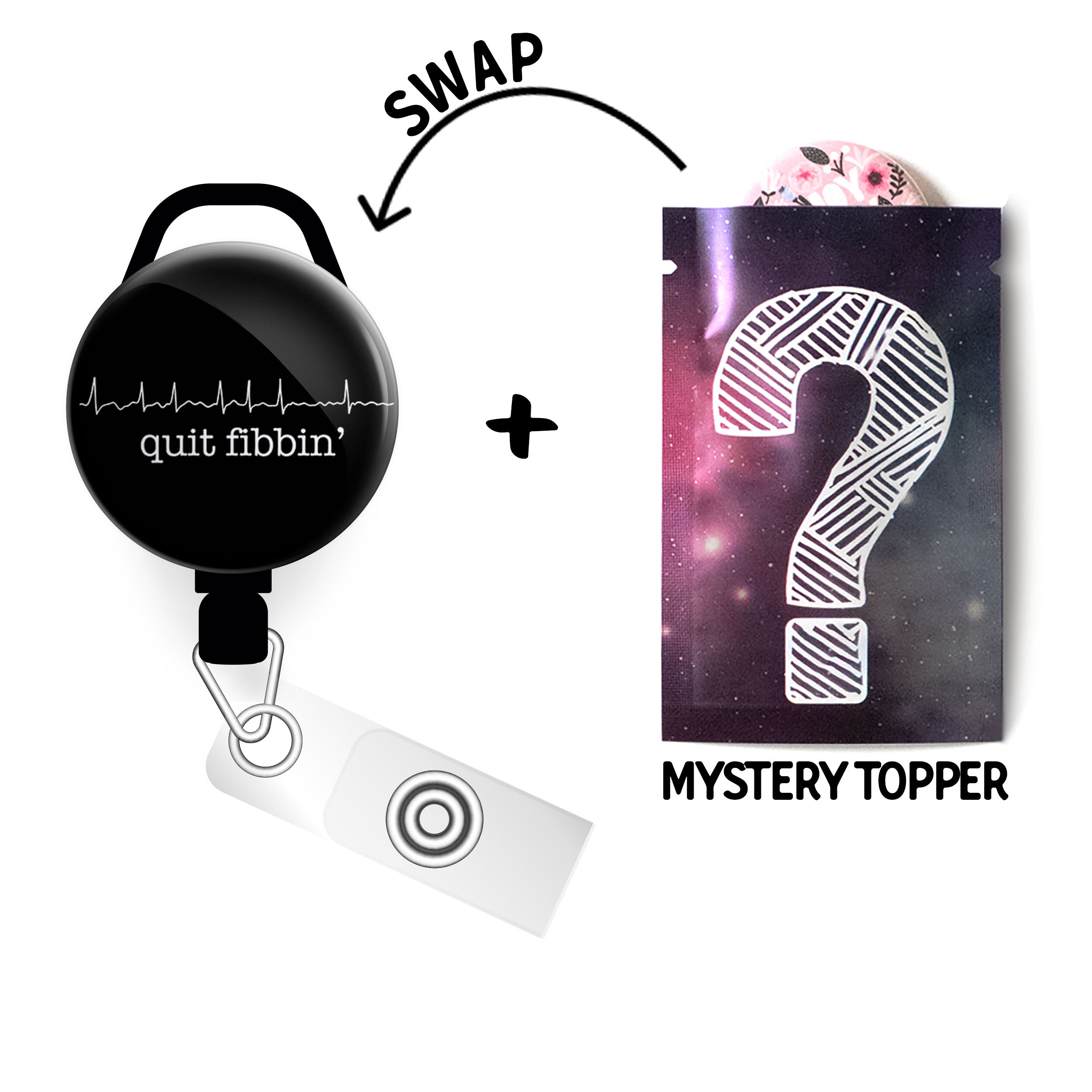 Afib EKG Quit Fibbin' Swapfinity Retractable ID Badge Reel -  - Topperswap