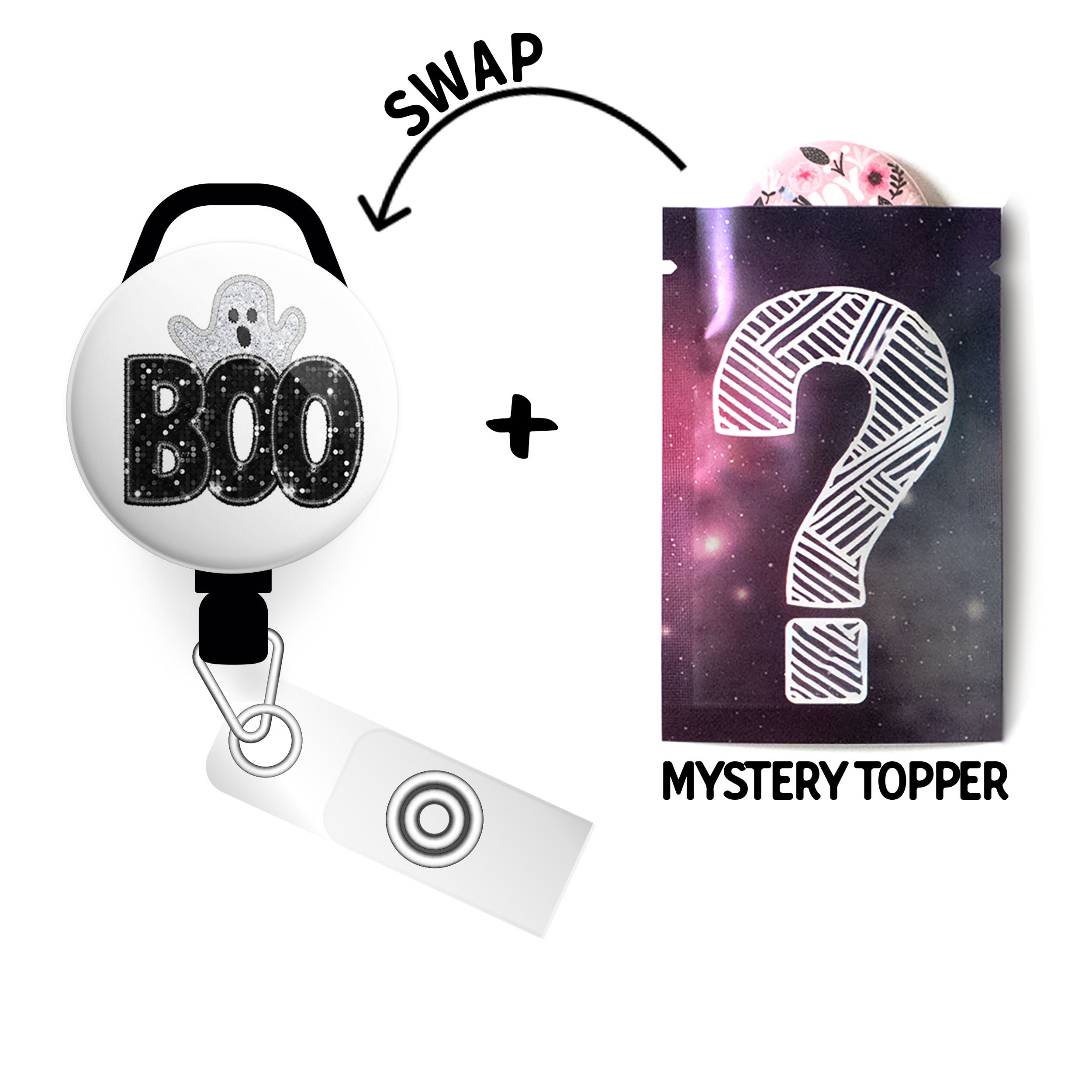 Boo-tiful Glitter Ghost Swapfinity Retractable ID Badge Reel -  - Topperswap