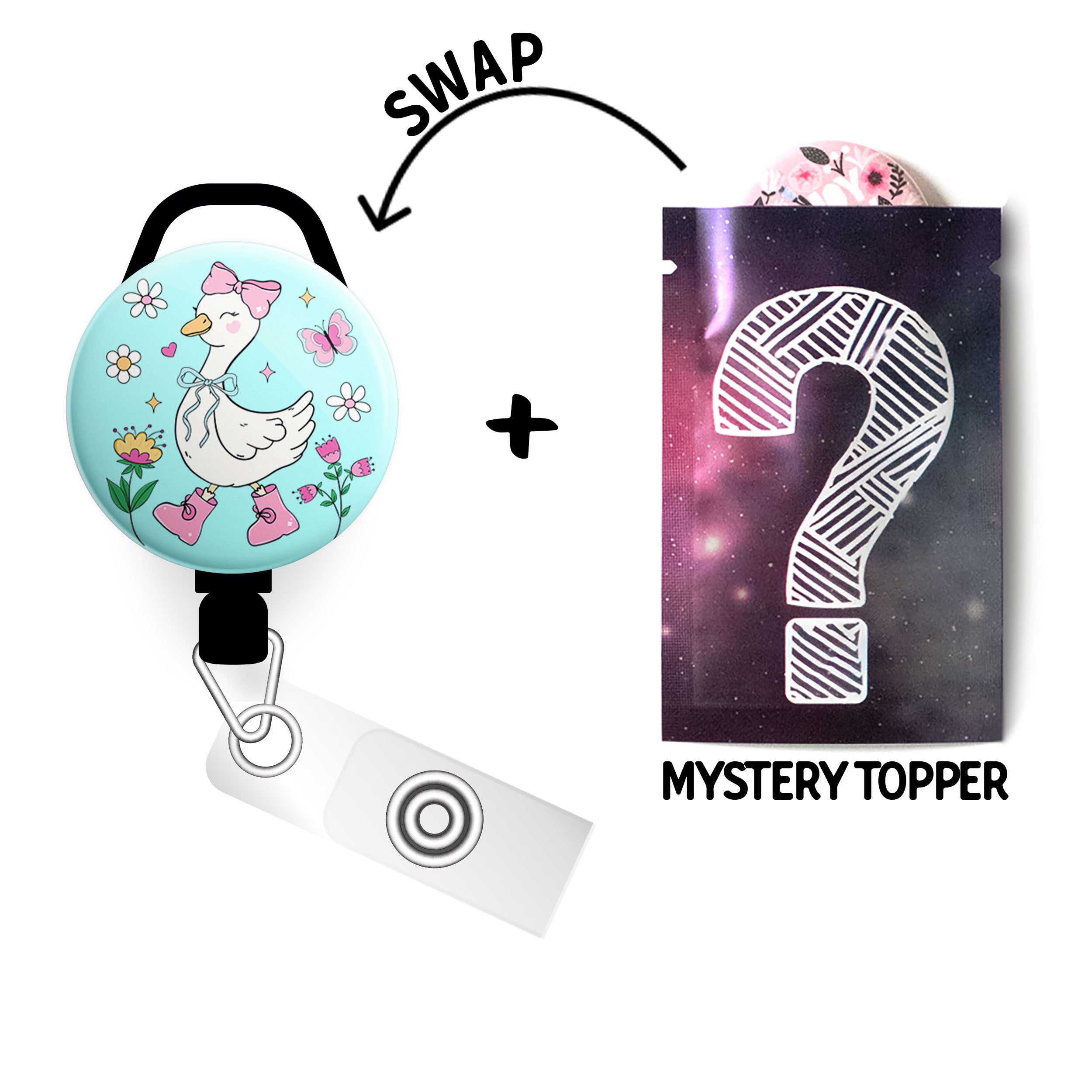 Spring Stroll Goose Swapfinity Retractable ID Badge Reel - - Topperswap