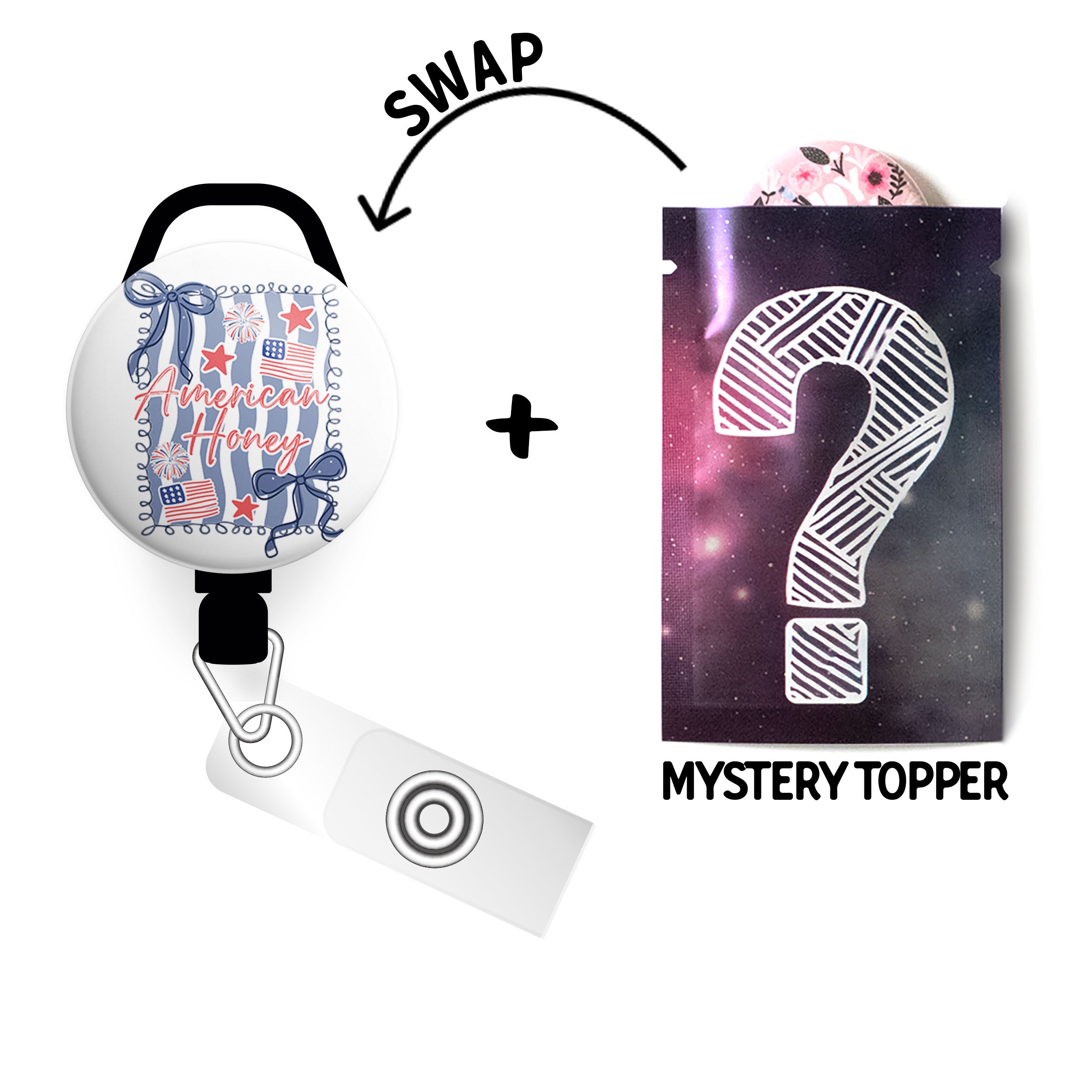 American Honey Swapfinity Retractable ID Badge Reel - Slide+Mystery Topper / Black - Topperswap
