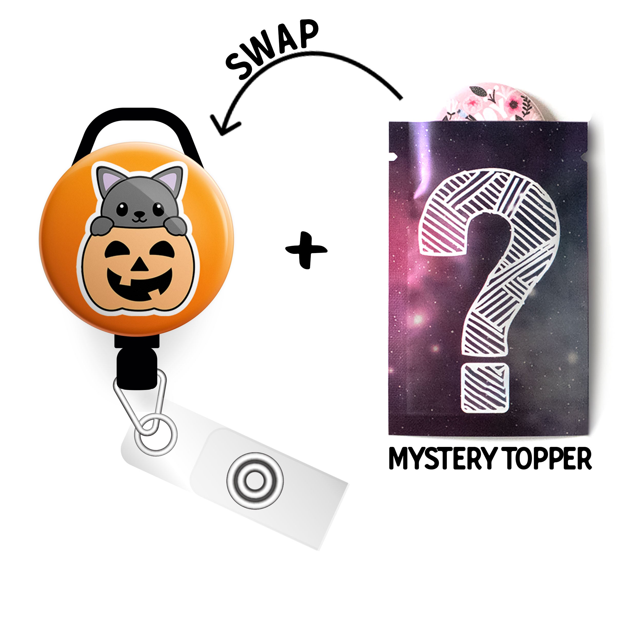 Pumpkin Peek-a-Boo Cat Swapfinity Retractable ID Badge Reel -  - Topperswap