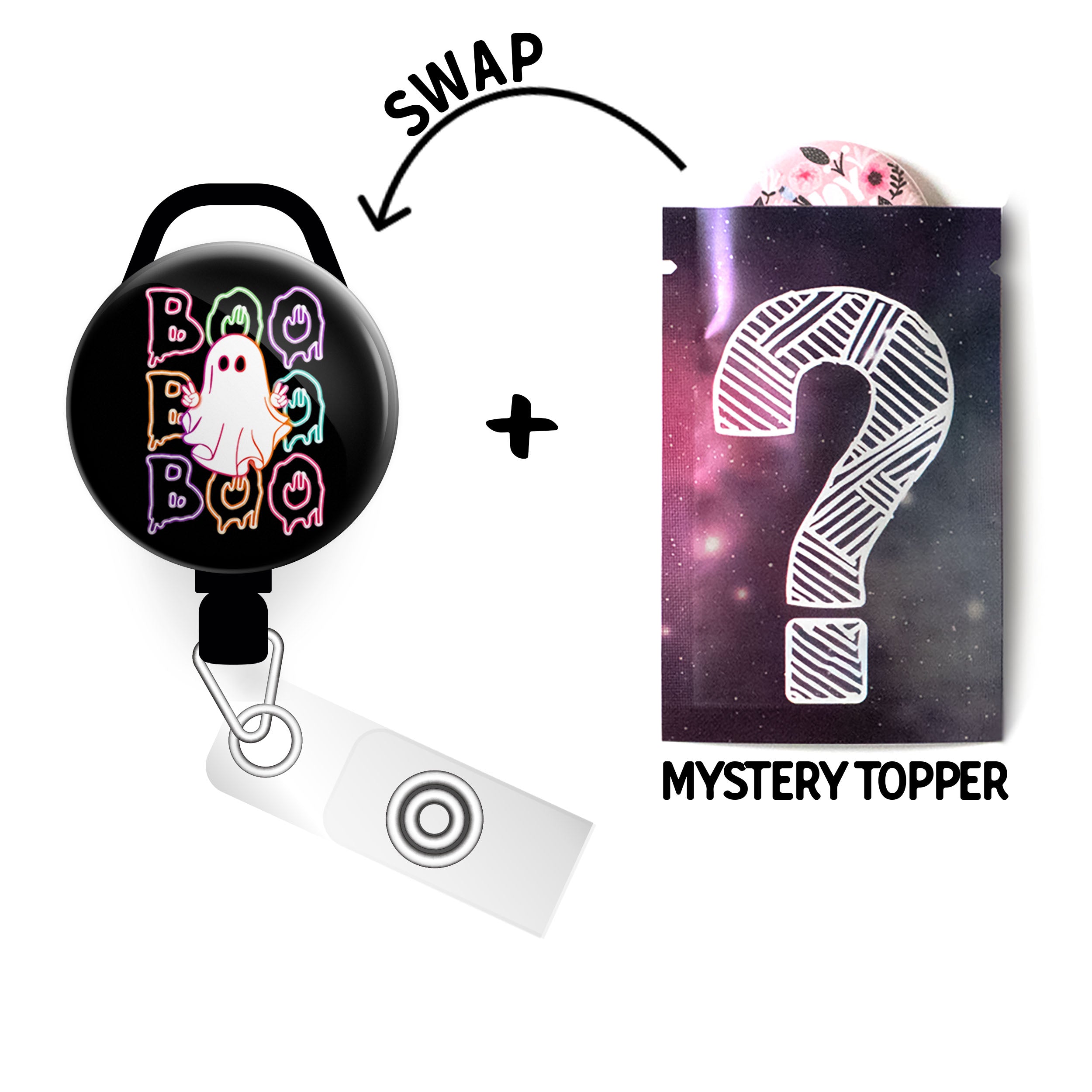 Neon Boo-tastic Ghost Swapfinity Retractable ID Badge Reel -  - Topperswap