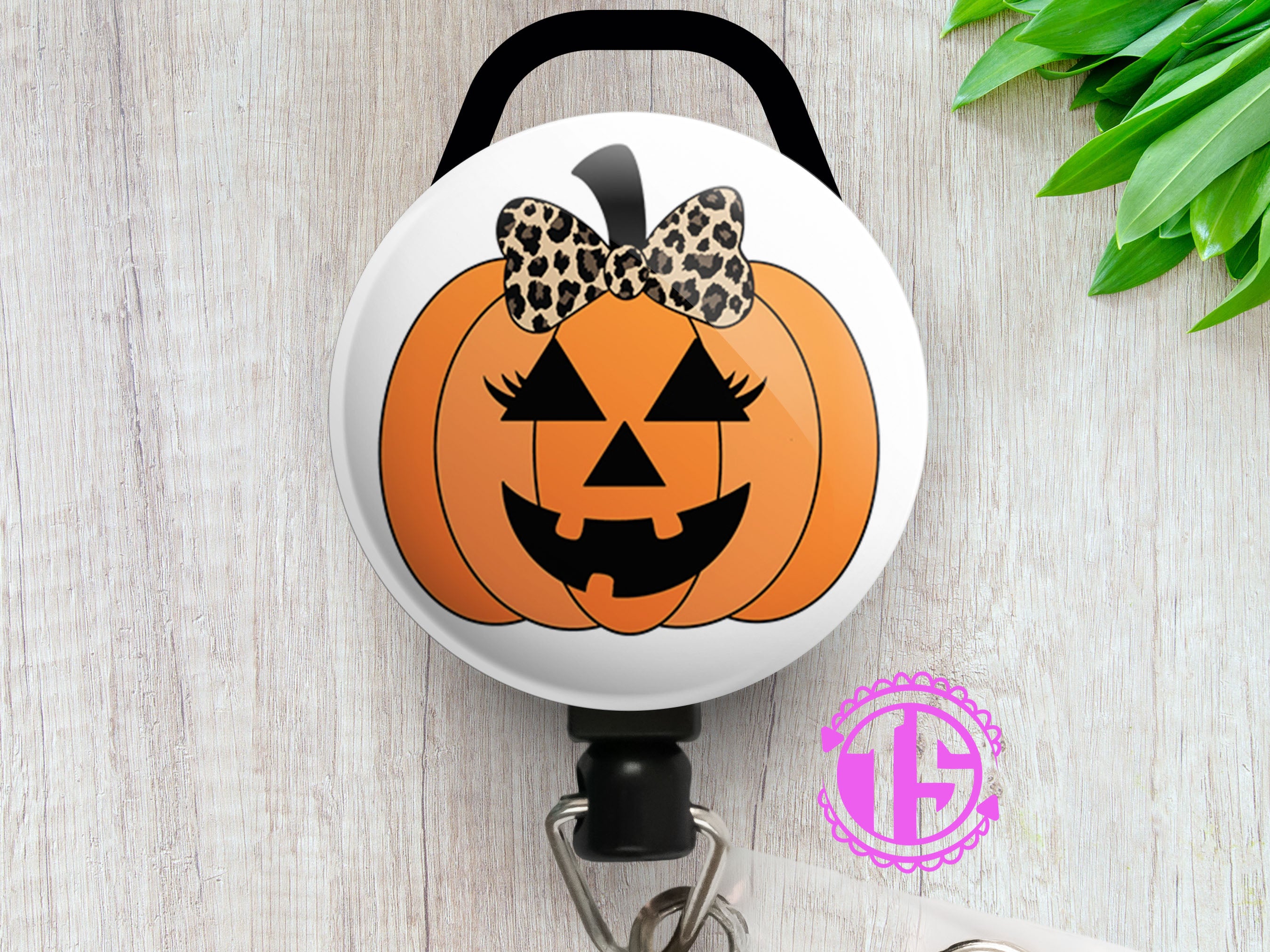 Leopard Glam Pumpkin Swapfinity Retractable ID Badge Reel -  - Topperswap