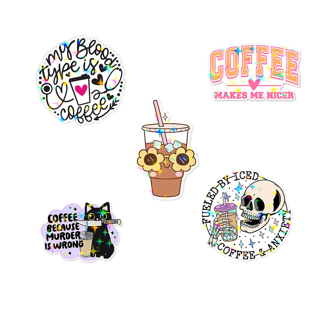 Coffee Addict Sticker 5-Pack - Make Them Sparkle - Topperswap