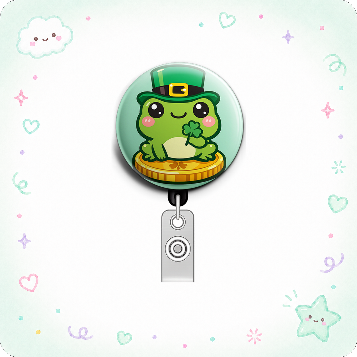 Leprechaun Frog Kawaii 🐸🍀 Swapfinity Retractable ID Badge Reel - - Topperswap