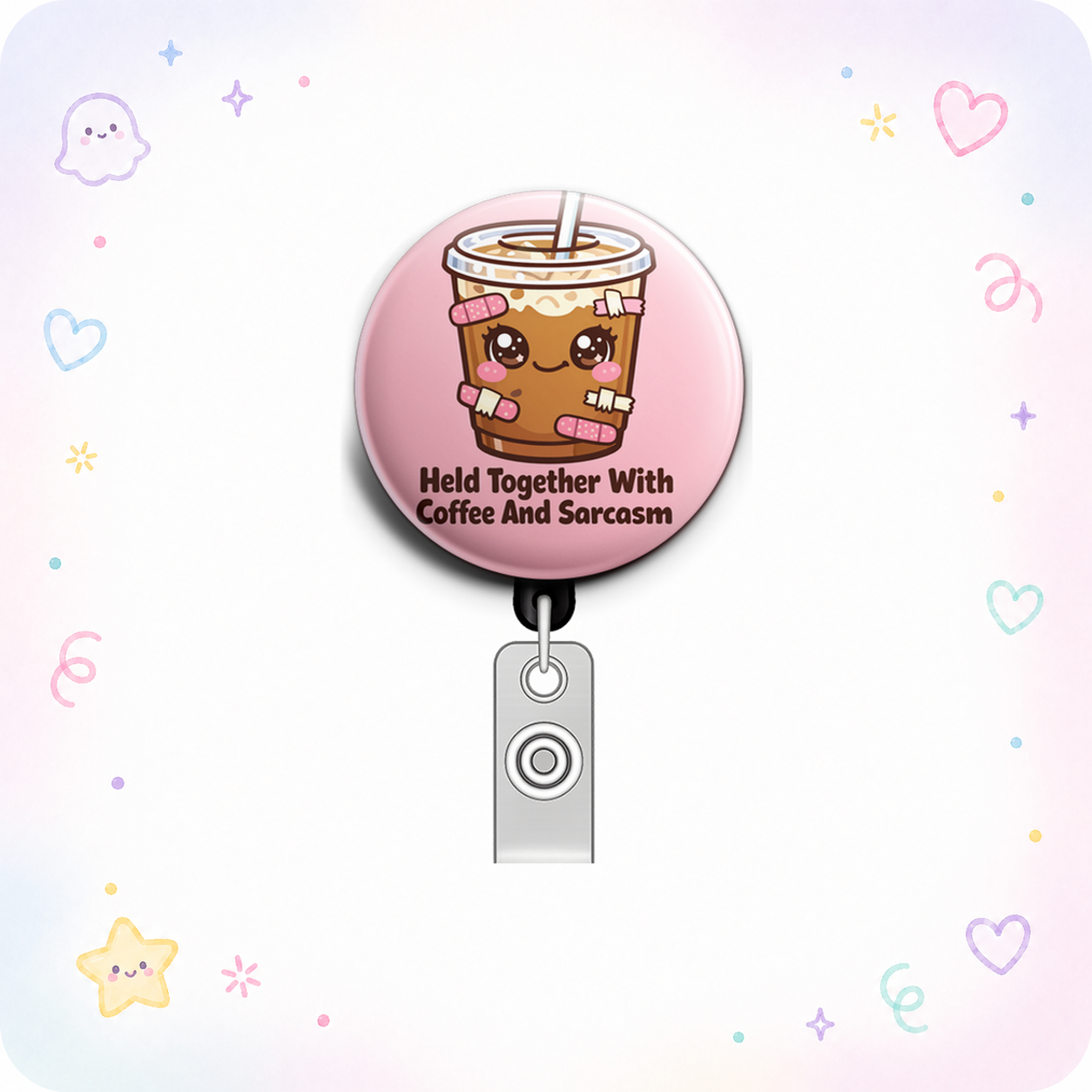 Held Together With Coffee And Sarcasm Swapfinity Retractable ID Badge Reel - - Topperswap