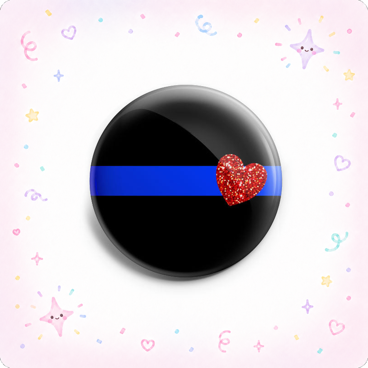 Pretty Thin Blue Line Glitter Heart Topper - - Topperswap