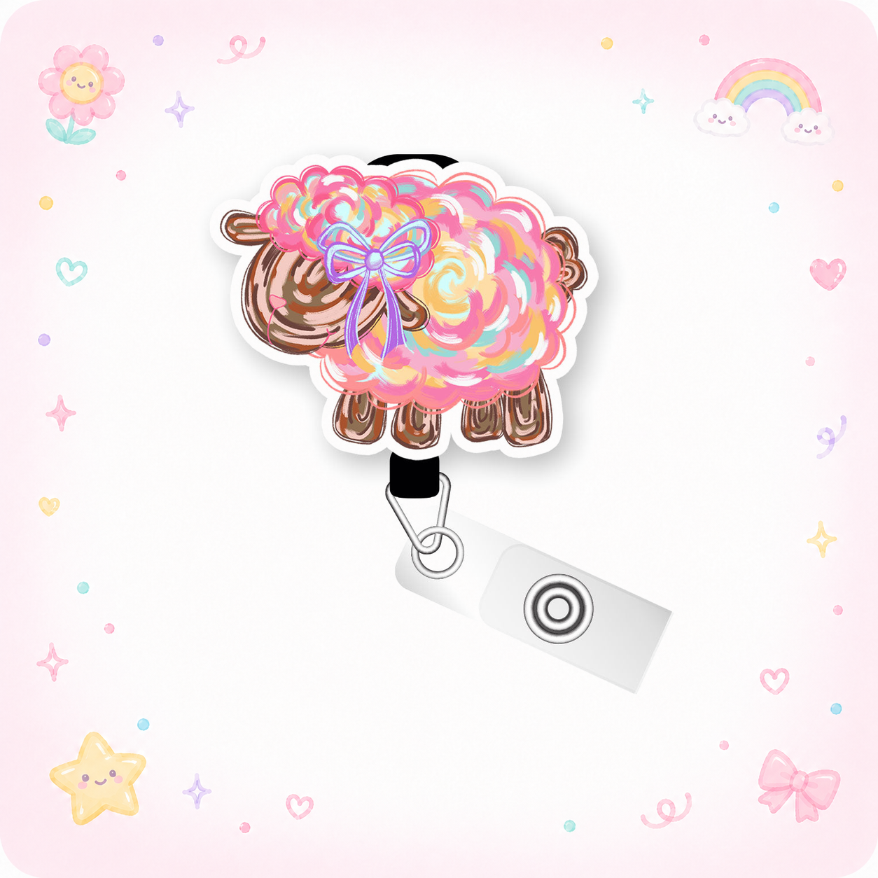 Pastel Swirl Sheep Pop Topper Swapfinity Retractable ID Badge Reel - - Topperswap
