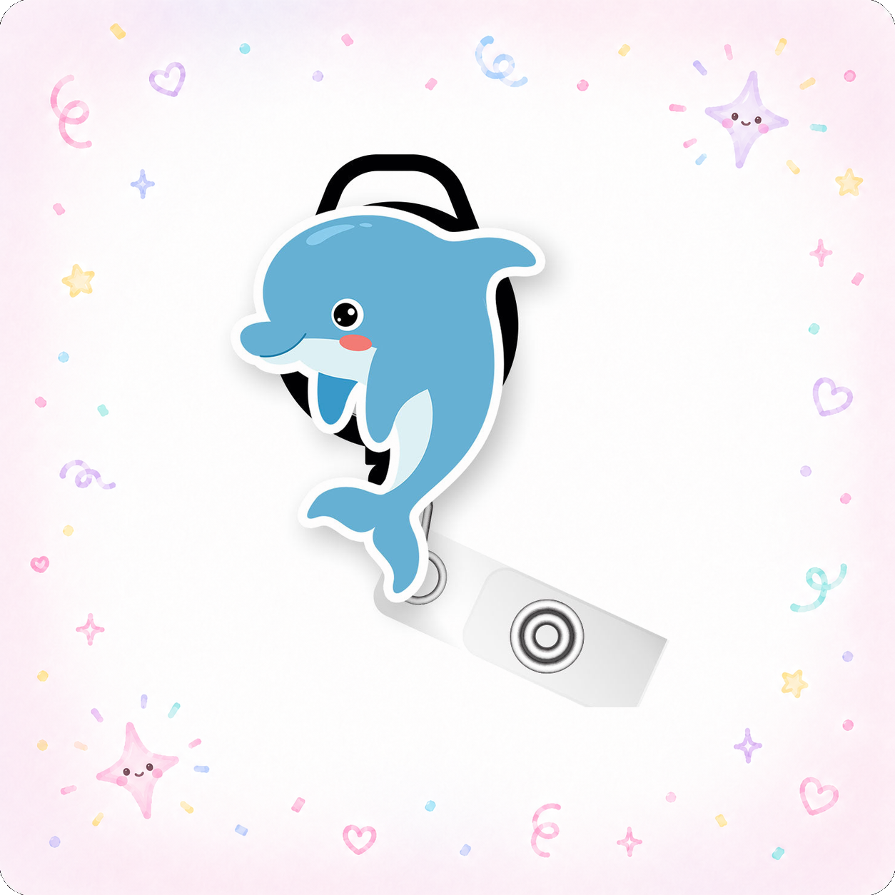 Dapper Dolphin Pop Topper Swapfinity Retractable ID Badge Reel - - Topperswap