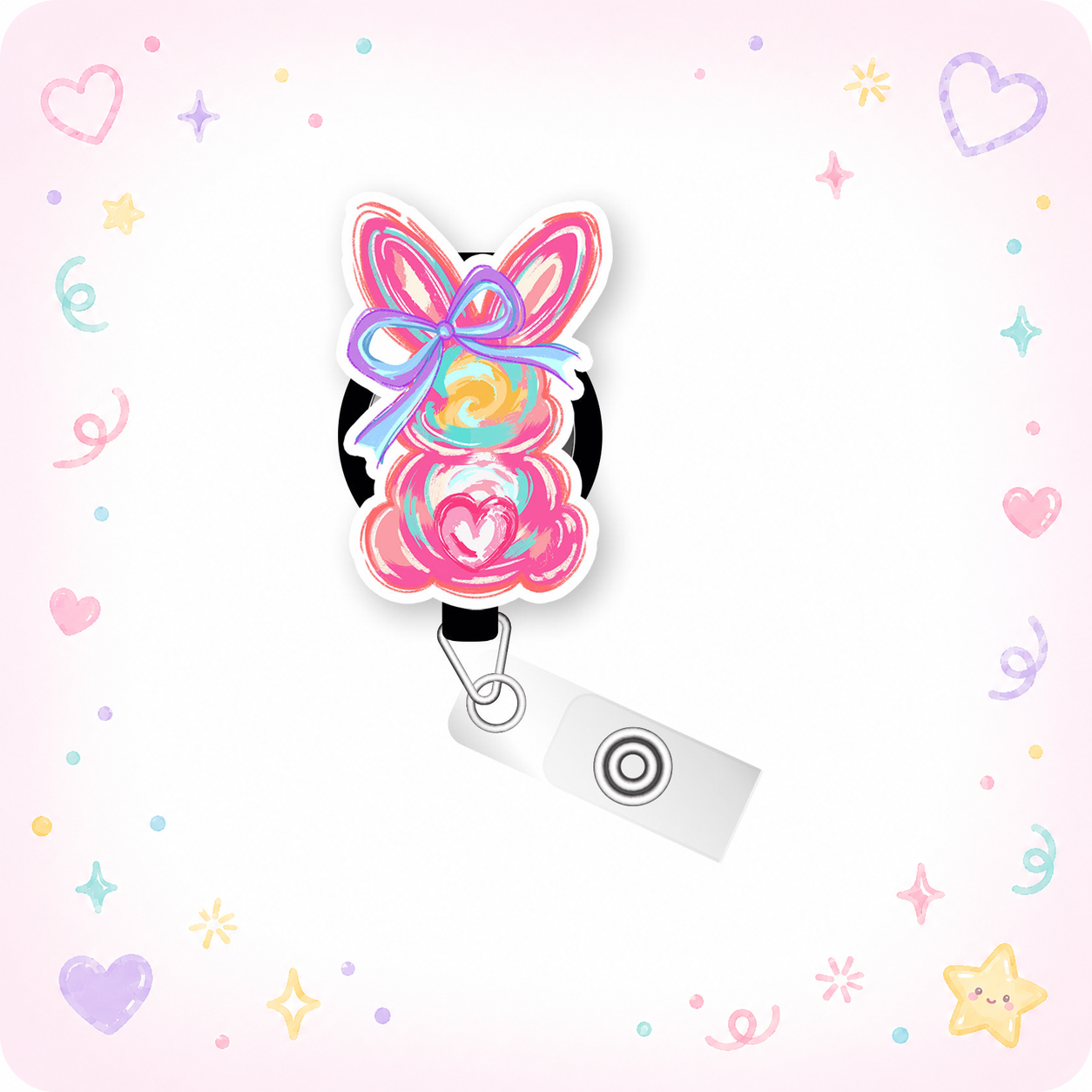 Easter Bunny Swirl Pop Topper Swapfinity Retractable ID Badge Reel - - Topperswap