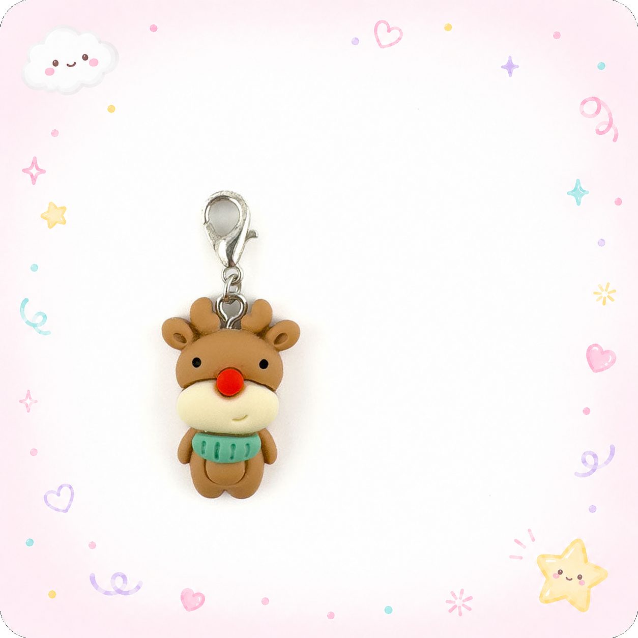 Cute Rudolph Charm Badge Reel Add-on - - Topperswap