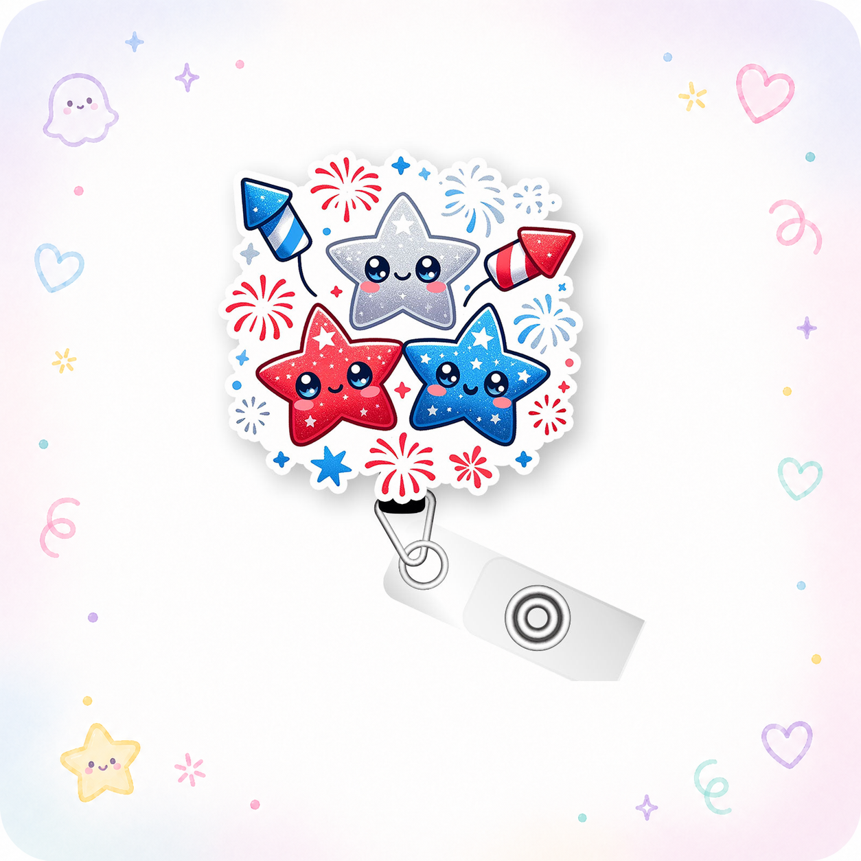 Patriotic Stars Pop Topper Swapfinity Retractable ID Badge Reel - - Topperswap