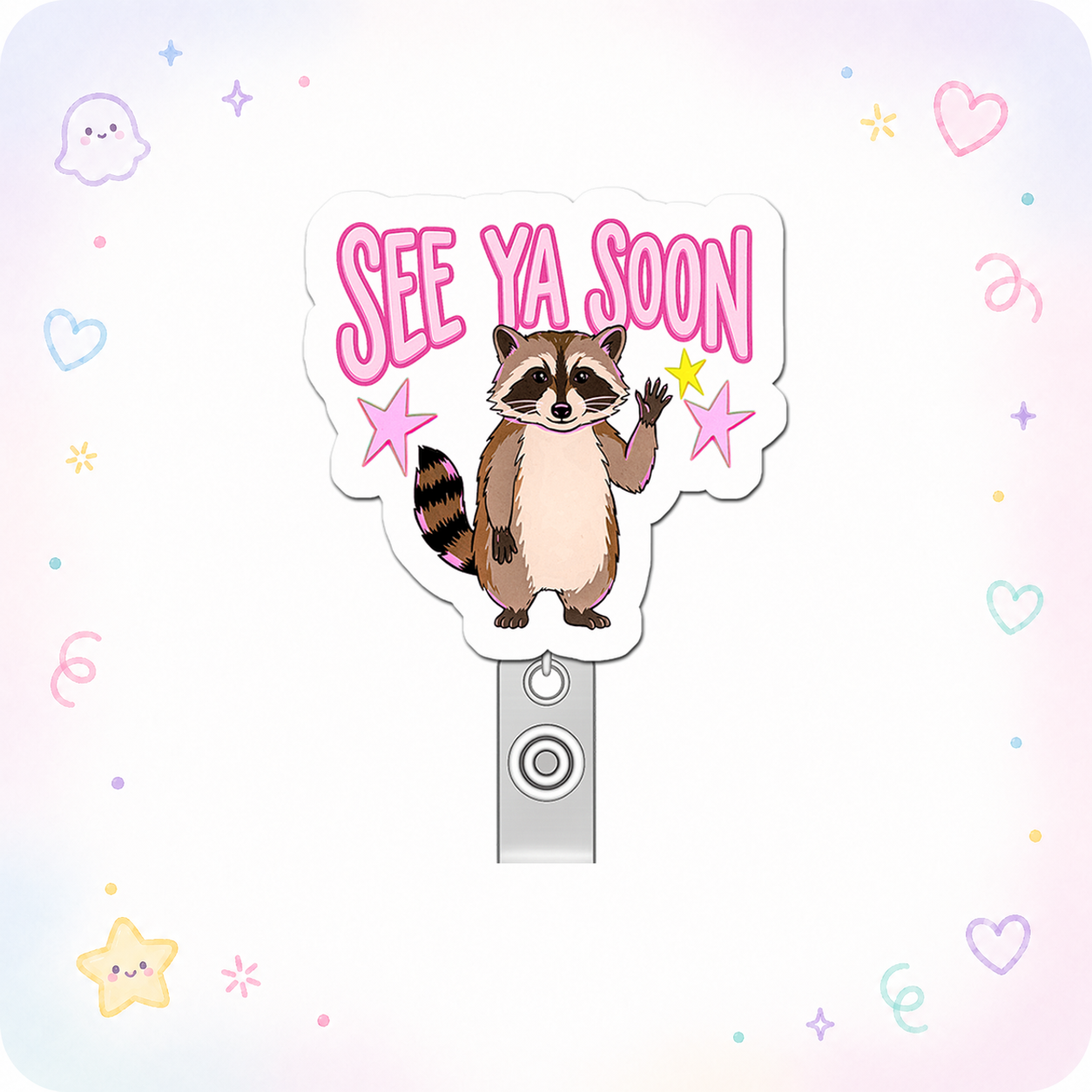 Raccoon Farewell Guru Pop Topper Swapfinity Retractable ID Badge Reel - - Topperswap
