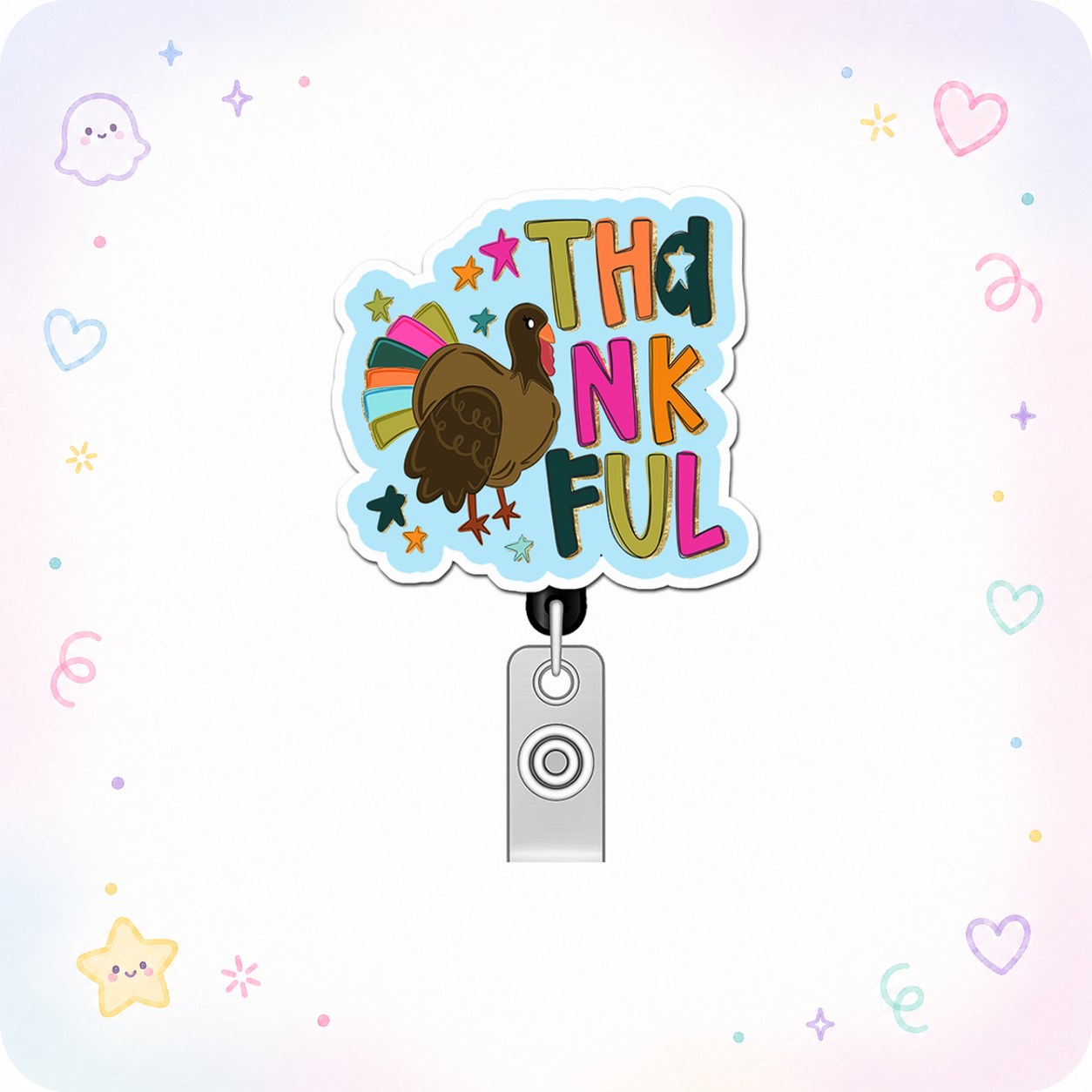Thankful Vibes Guru Pop Topper Swapfinity Retractable ID Badge Reel - - Topperswap