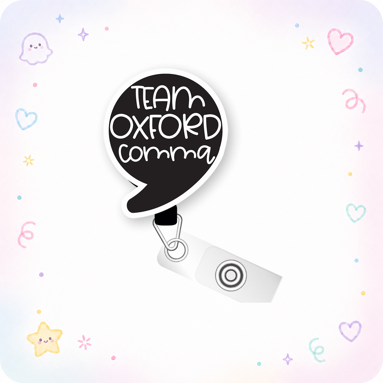 Oxford Comma Enthusiast Pop Topper Swapfinity Retractable ID Badge Reel - - Topperswap