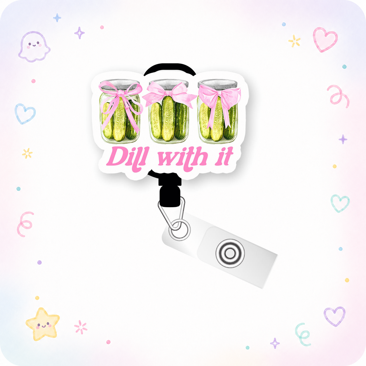 Dill With It Pickles Pop Topper Swapfinity Retractable ID Badge Reel - - Topperswap