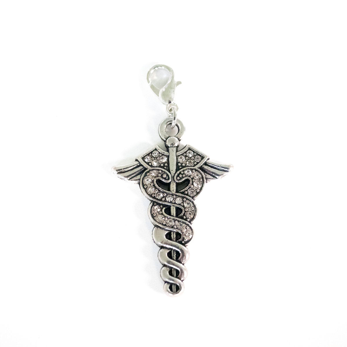 Sparkling RN Caduceus with Rhinestones Badge Reel Pendant Add-on -  - Topperswap