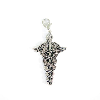 Sparkling RN Caduceus with Rhinestones Badge Reel Pendant Add-on