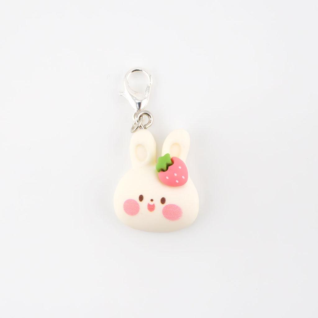 Kawaii Bunny Face Strawberry Badge Reel Add-on - Topperswap