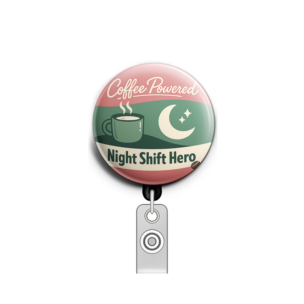Coffee Powered Night Shift Hero Swapfinity Retractable ID Badge Reel - - Topperswap
