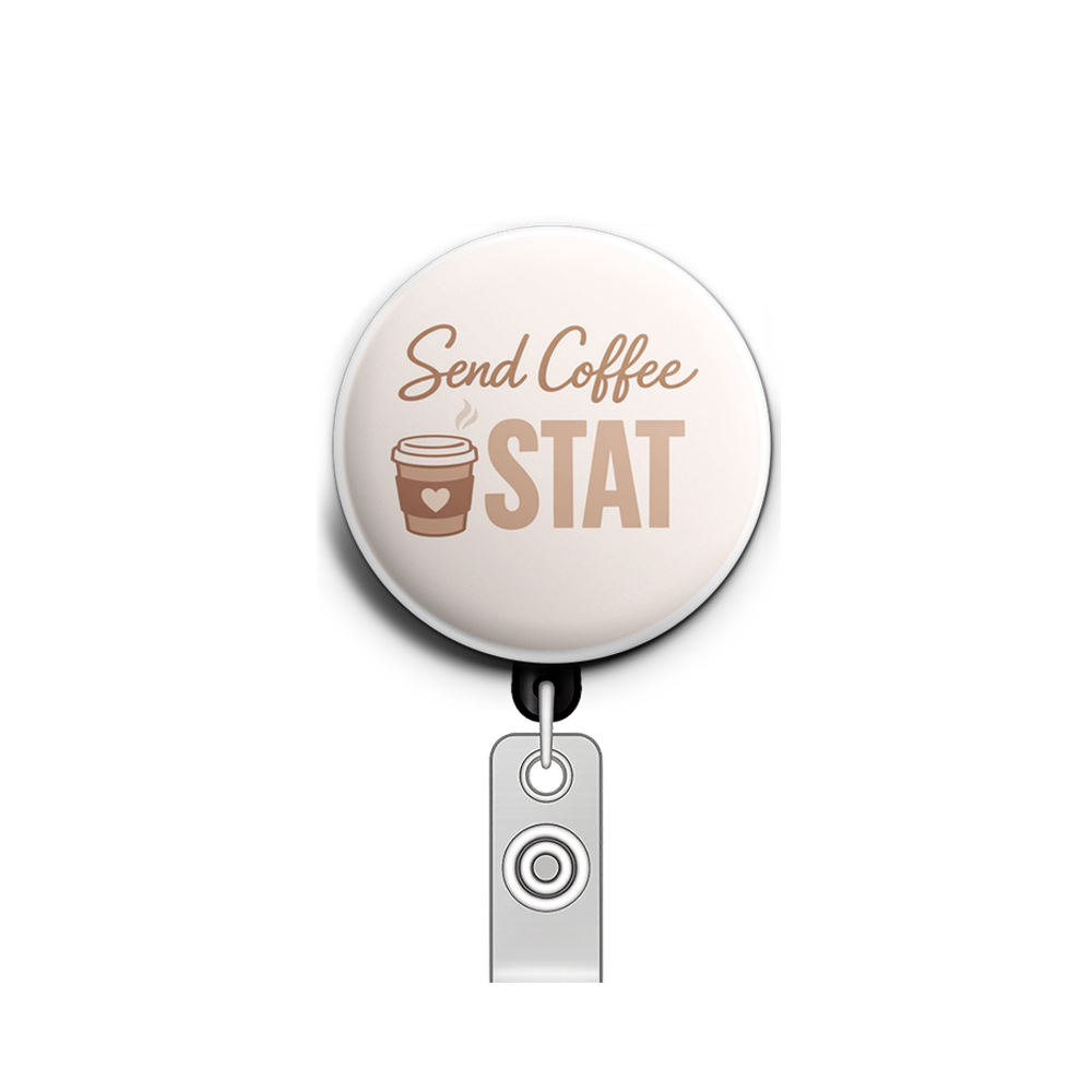 Send Coffee STAT Swapfinity Retractable ID Badge Reel - - Topperswap