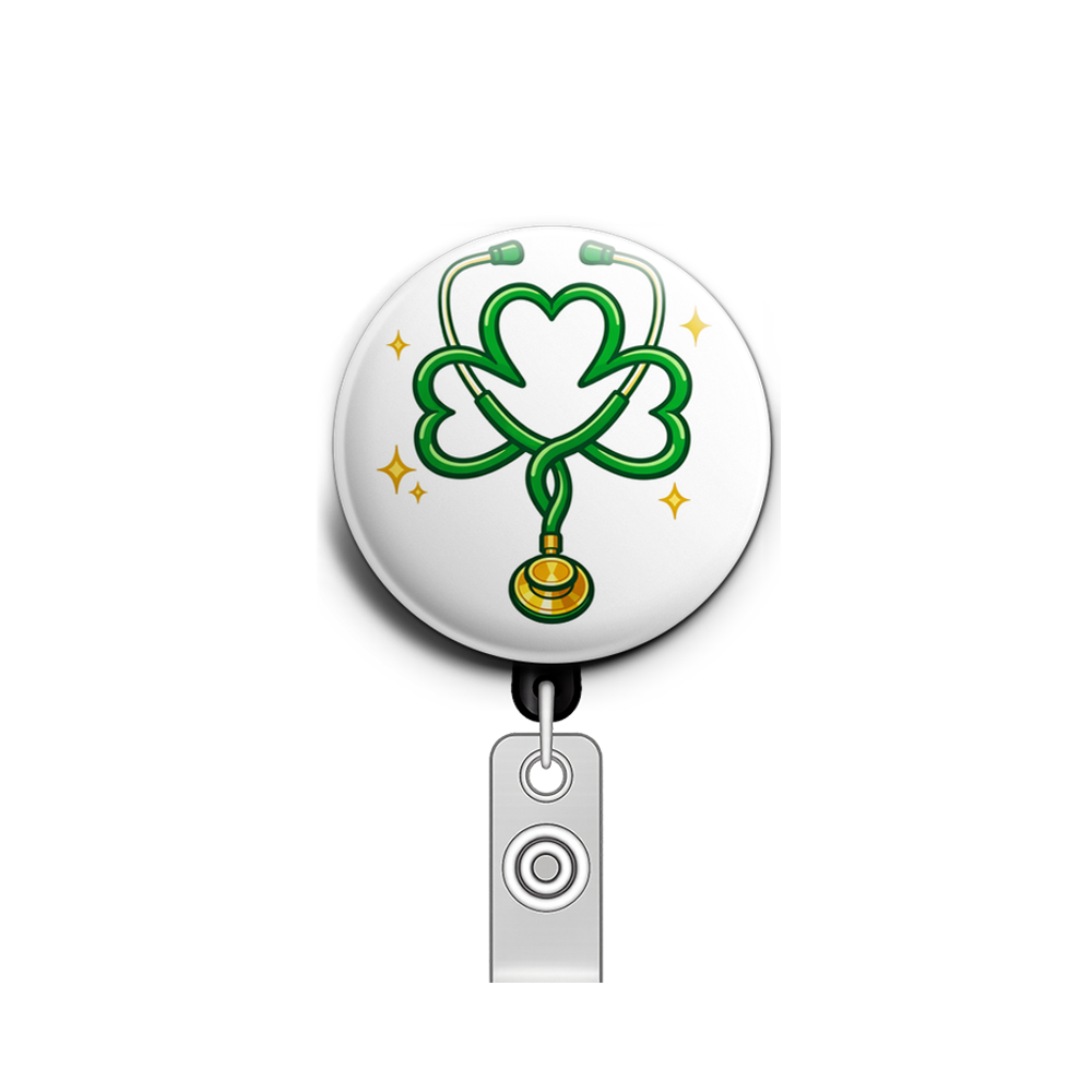 Shamrock Stethoscope Heart 🍀💚 Swapfinity Retractable ID Badge Reel - - Topperswap