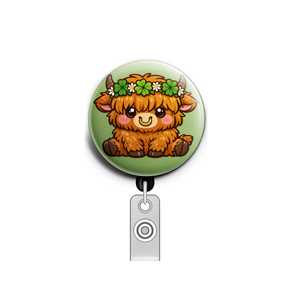 Shamrock Highland Cow Swapfinity Retractable ID Badge Reel - - Topperswap