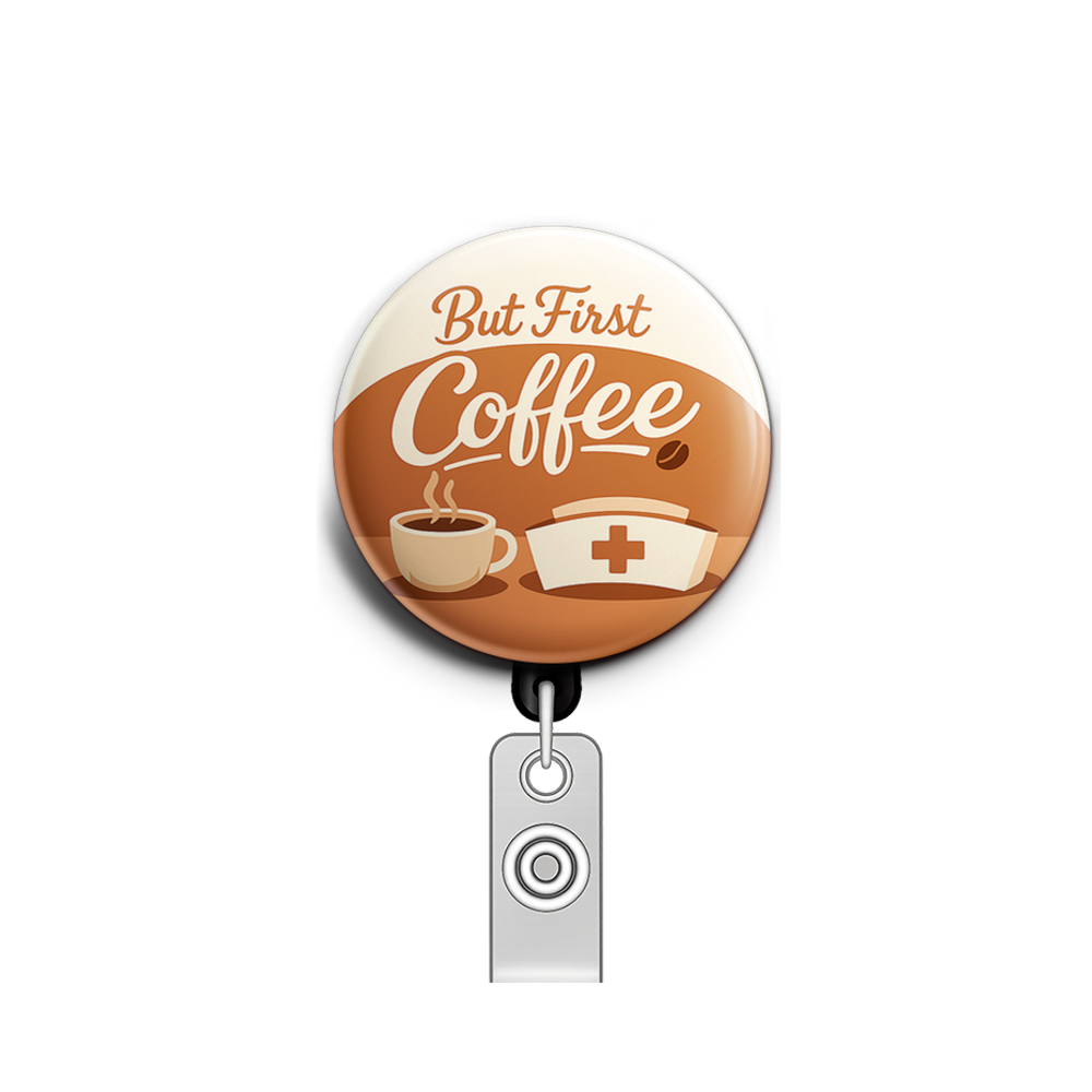But First Coffee Swapfinity Retractable ID Badge Reel - - Topperswap