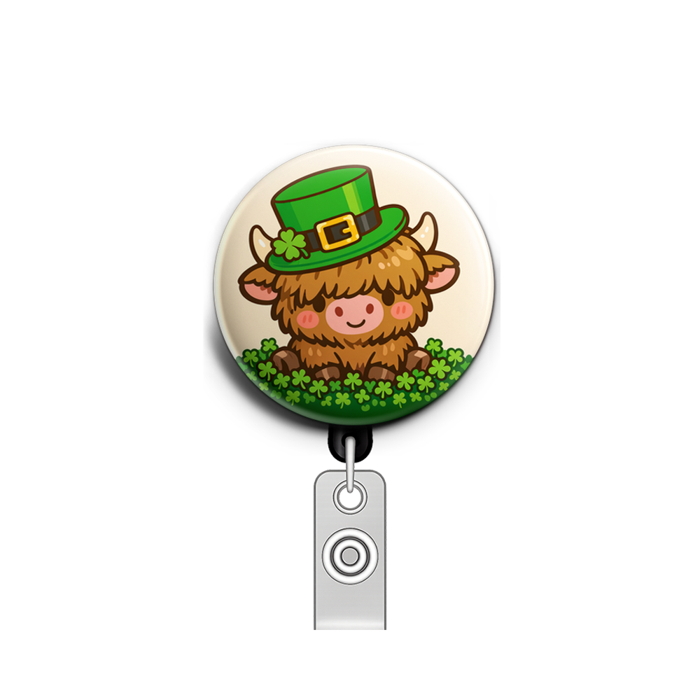 Highland Cow Leprechaun Hat 🍀🐮 Swapfinity Retractable ID Badge Reel - - Topperswap
