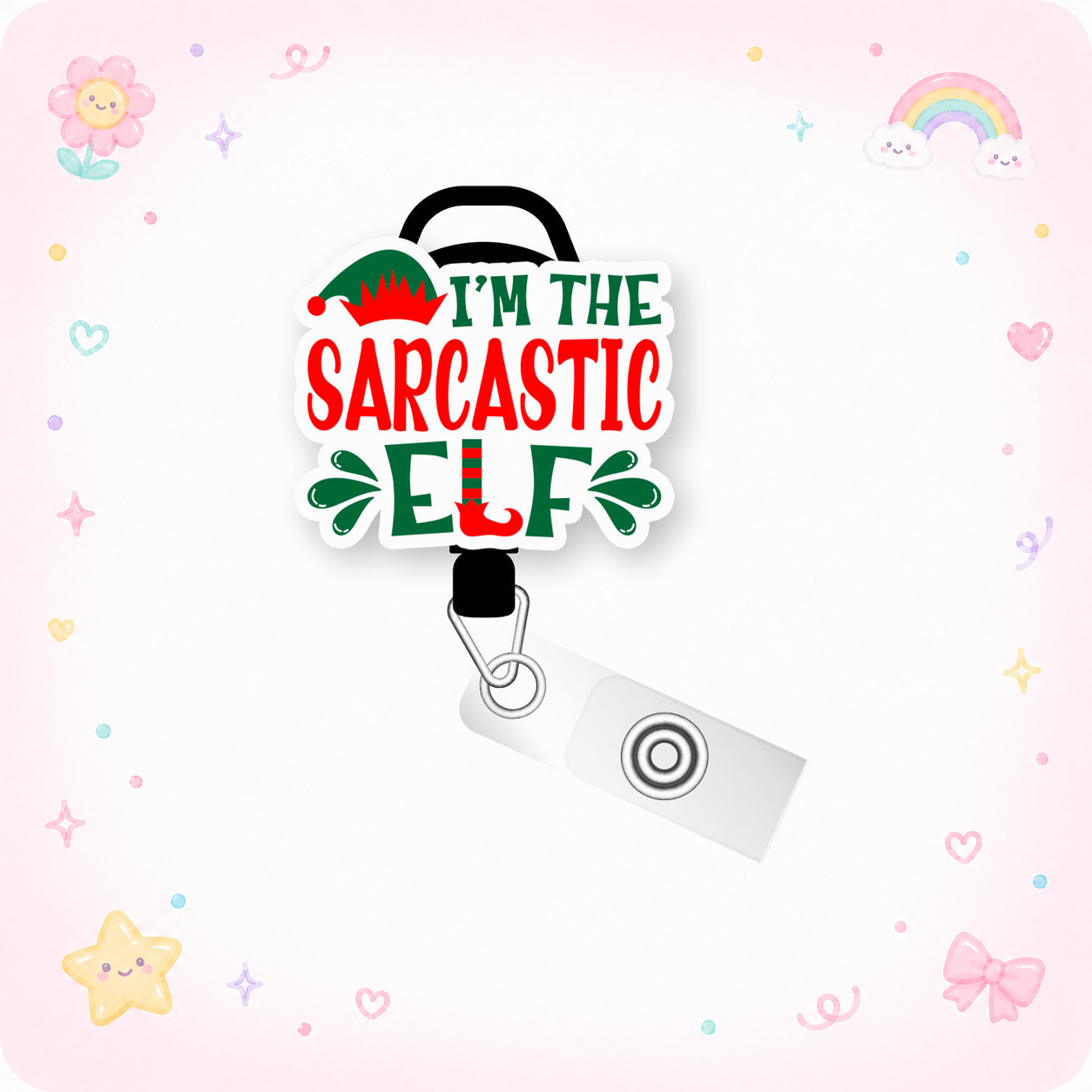 I'm The Sarcastic Elf Pop Topper Swapfinity Retractable ID Badge Reel - - Topperswap