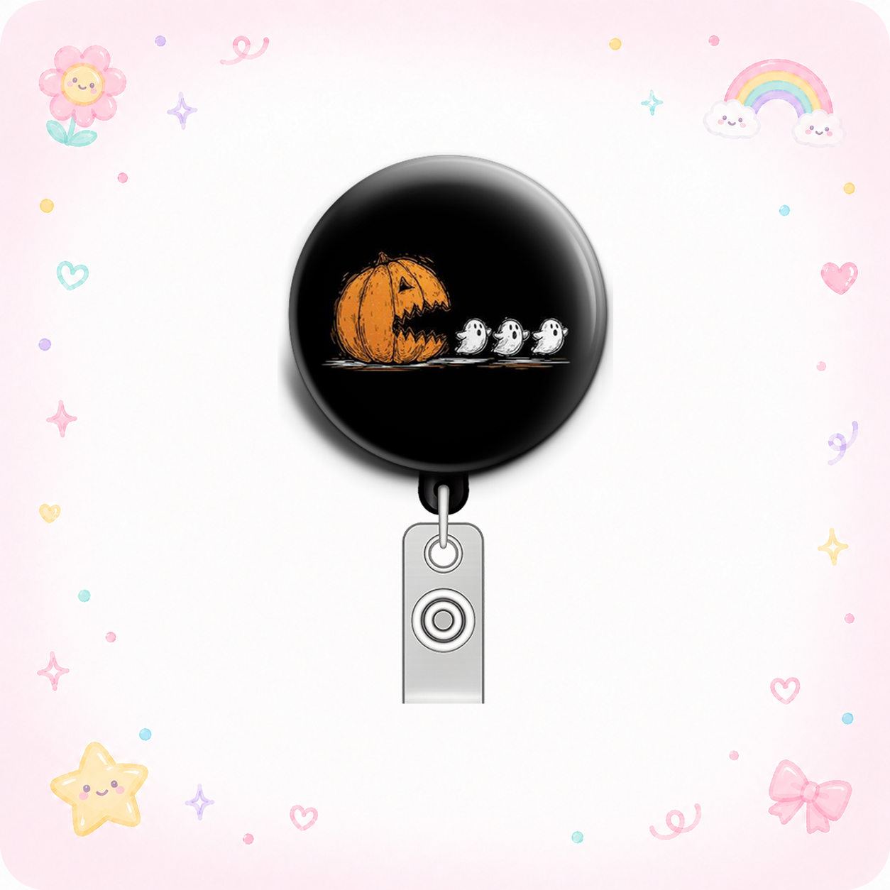 Ghostly Pumpkin Swapfinity Retractable ID Badge Reel - - Topperswap