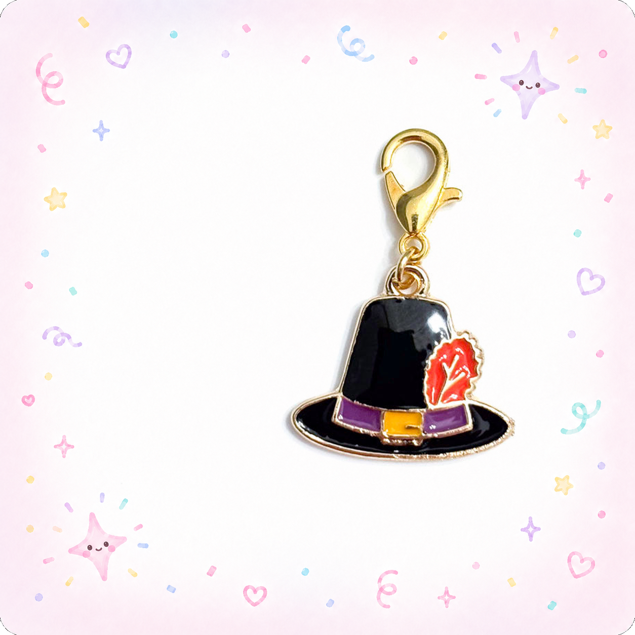Shimmering Pilgrim's Hat Charm Swapfinity Badge Reel Add-on - - Topperswap