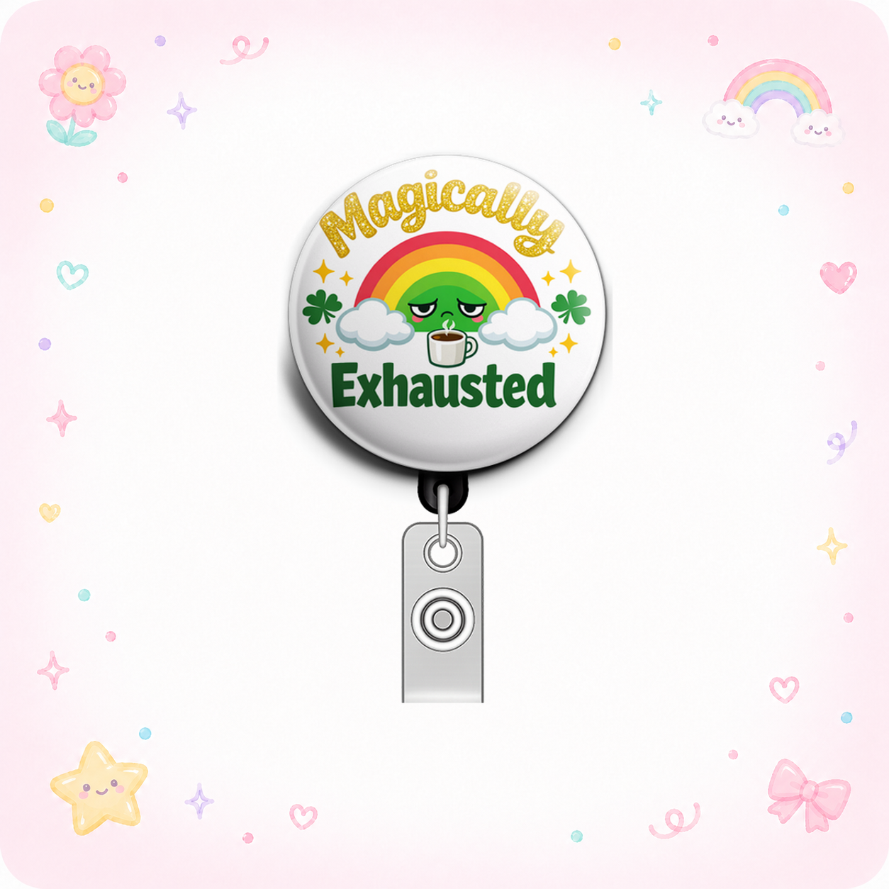 Magically Exhausted Rainbow 🍀😴 Swapfinity Retractable ID Badge Reel - - Topperswap