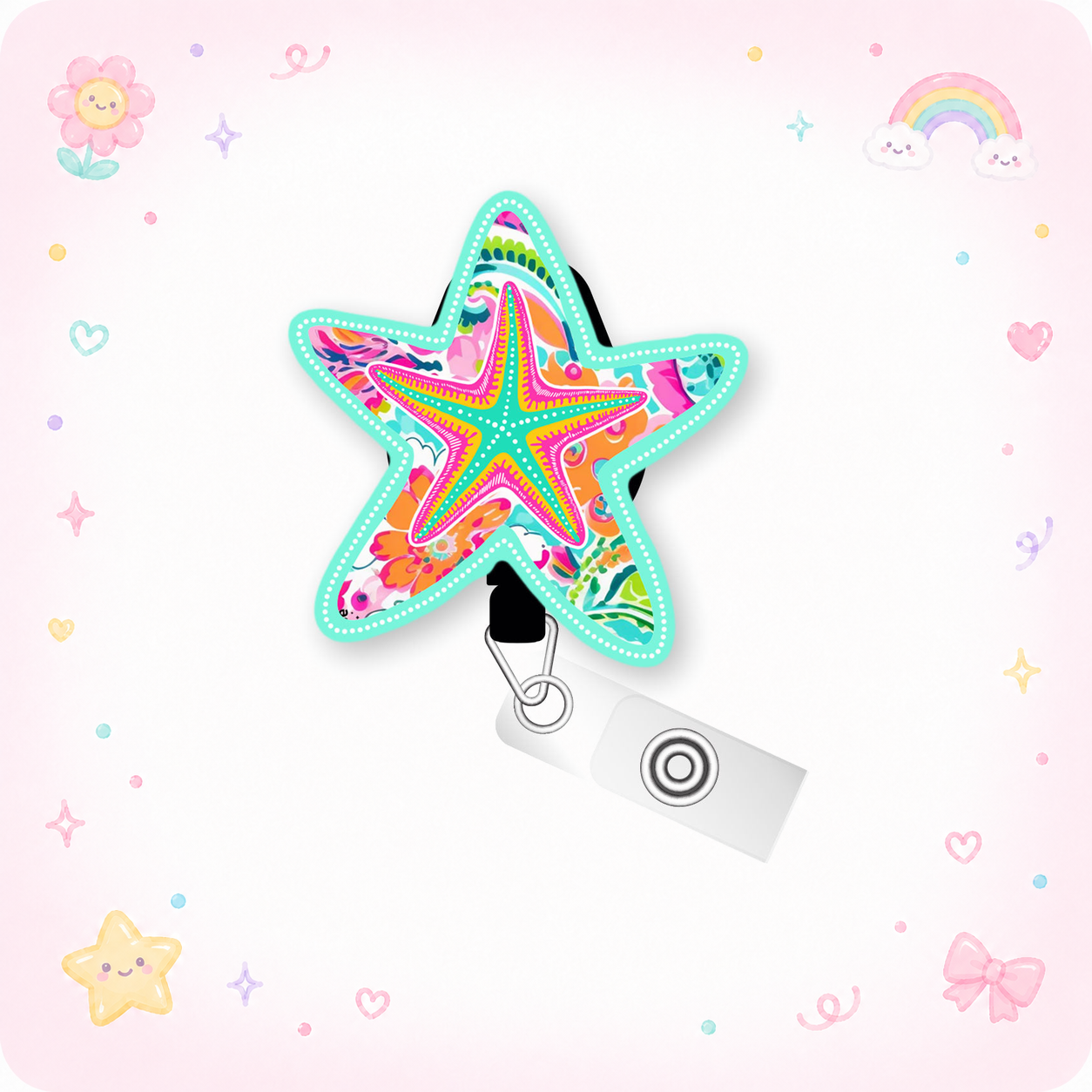 Starfish Splash Pop Topper Swapfinity Retractable ID Badge Reel - - Topperswap