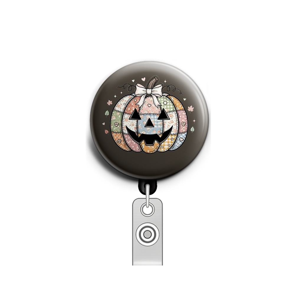 Patchwork Pumpkin Swapfinity Retractable ID Badge Reel - - Topperswap